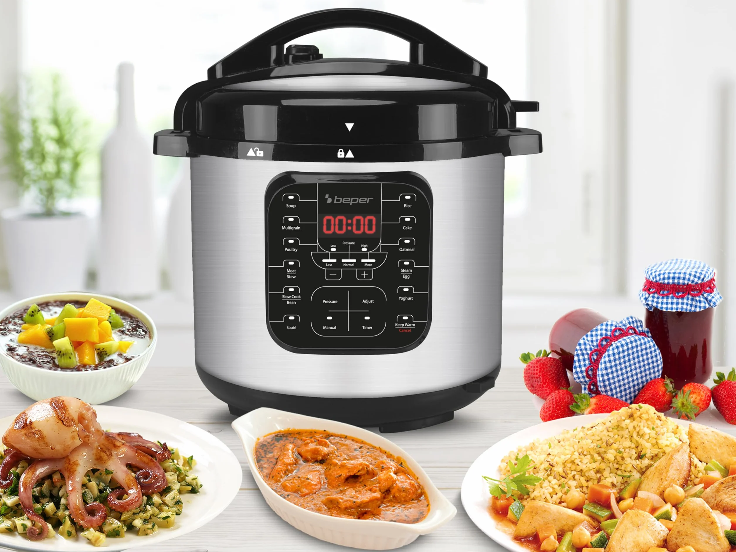 BEPER P101COS001 Pentola a Pressione Elettrica 6L 15 Programmi Acciaio Inossidabile Multicooker Slow Cooker