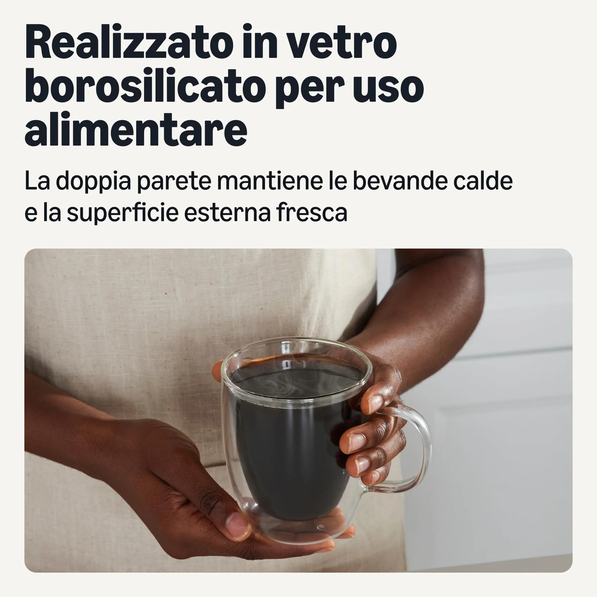 Amazon Basics Tazze Mug da Caffè in Vetro a Doppia Parete, Set di 4 Pezzi, 382ml