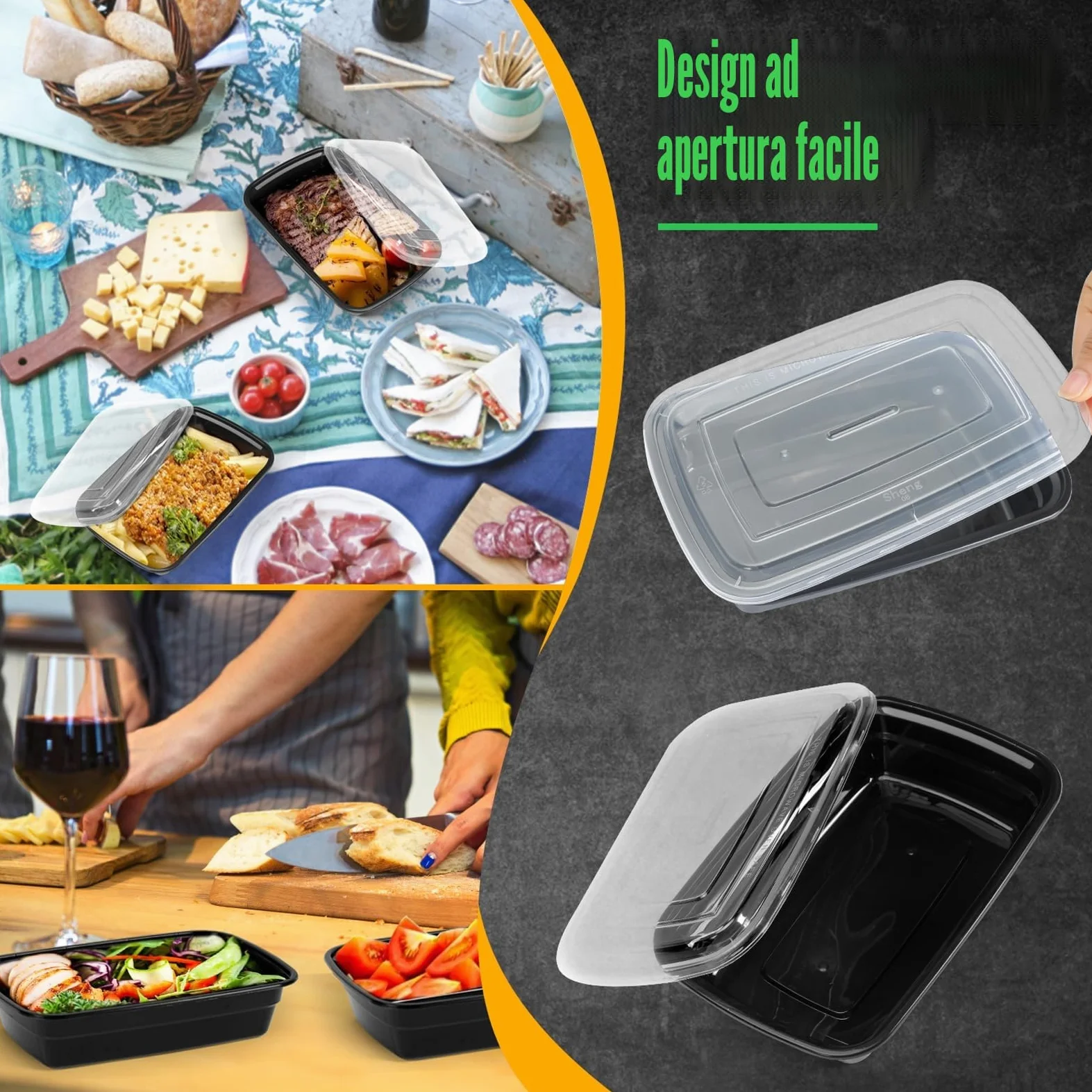 50Pcs Contenitori per la Preparazione dei Pasti da 900ml Contenitore per Frutta con Coperchi Portatile per Cibo da Asporto Picnic