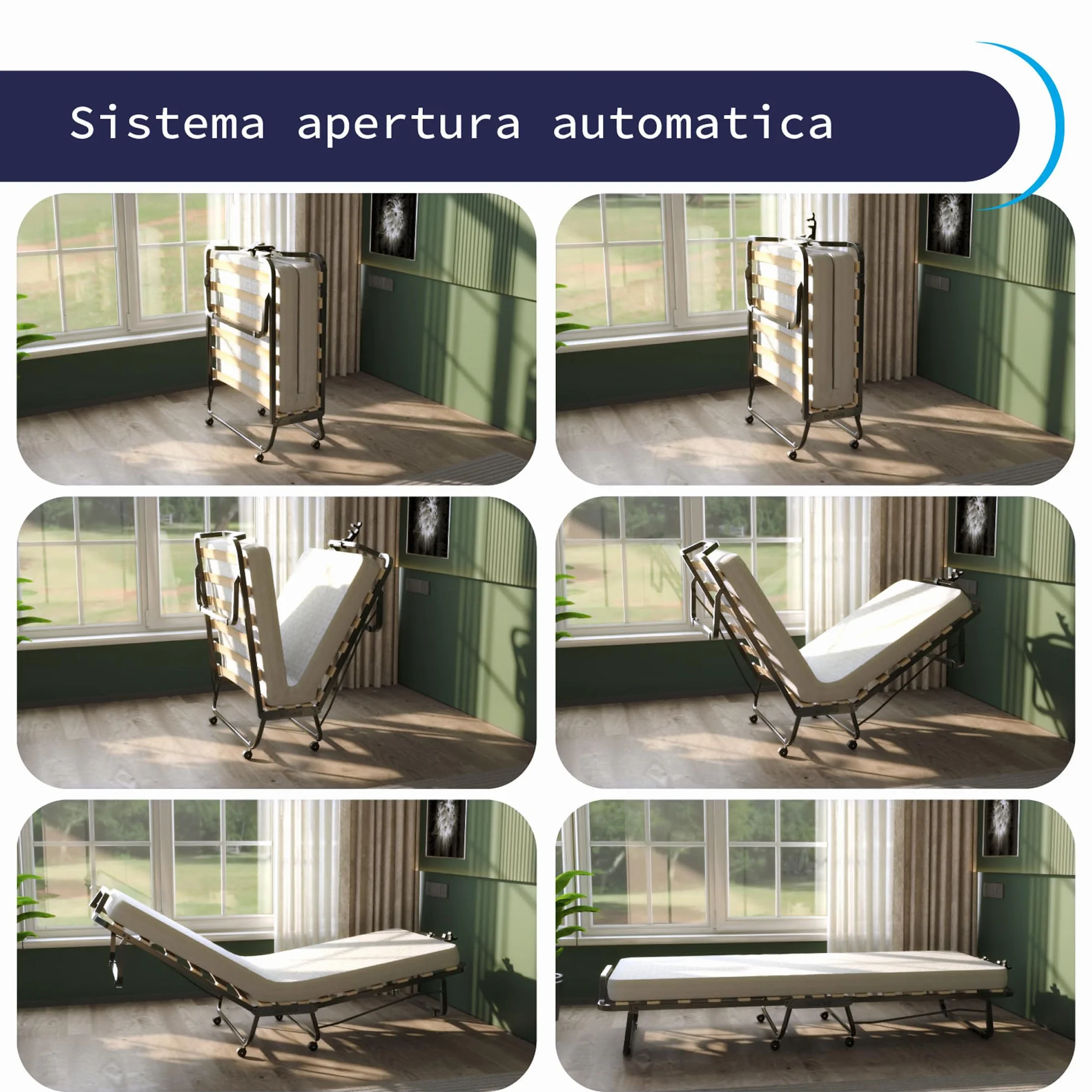 Soluko | Letto Brandina Pieghevole a Doghe Con Materasso Memory Foam e Copertura Salvapolvere Inclusa, Struttura Resistente e 4 Ruote Girevoli, 100% Made In Italy 80x200