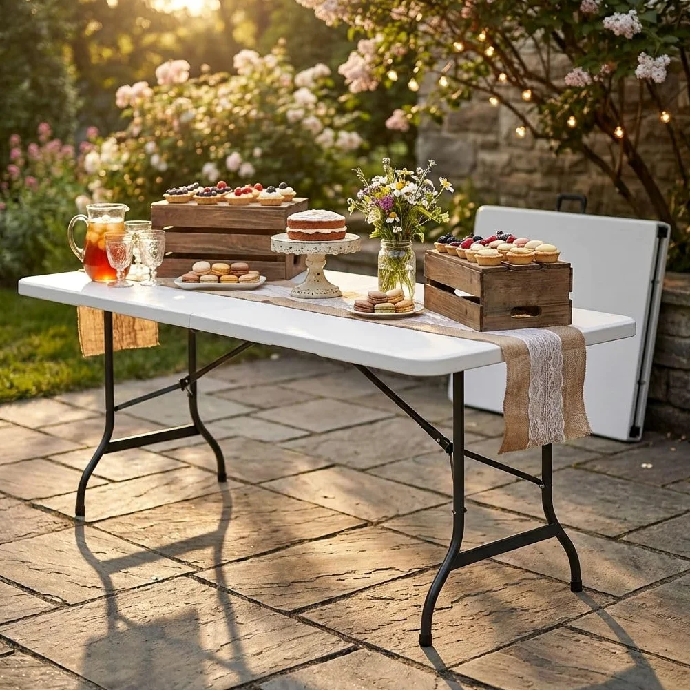 MilaniHome.it - Tavolo Catering Rettangolare in Metallo E ABS Bianco 240x76 con Gambe Pieghevoli in ABS per Ristorante Matrimoniodi coloreBianco