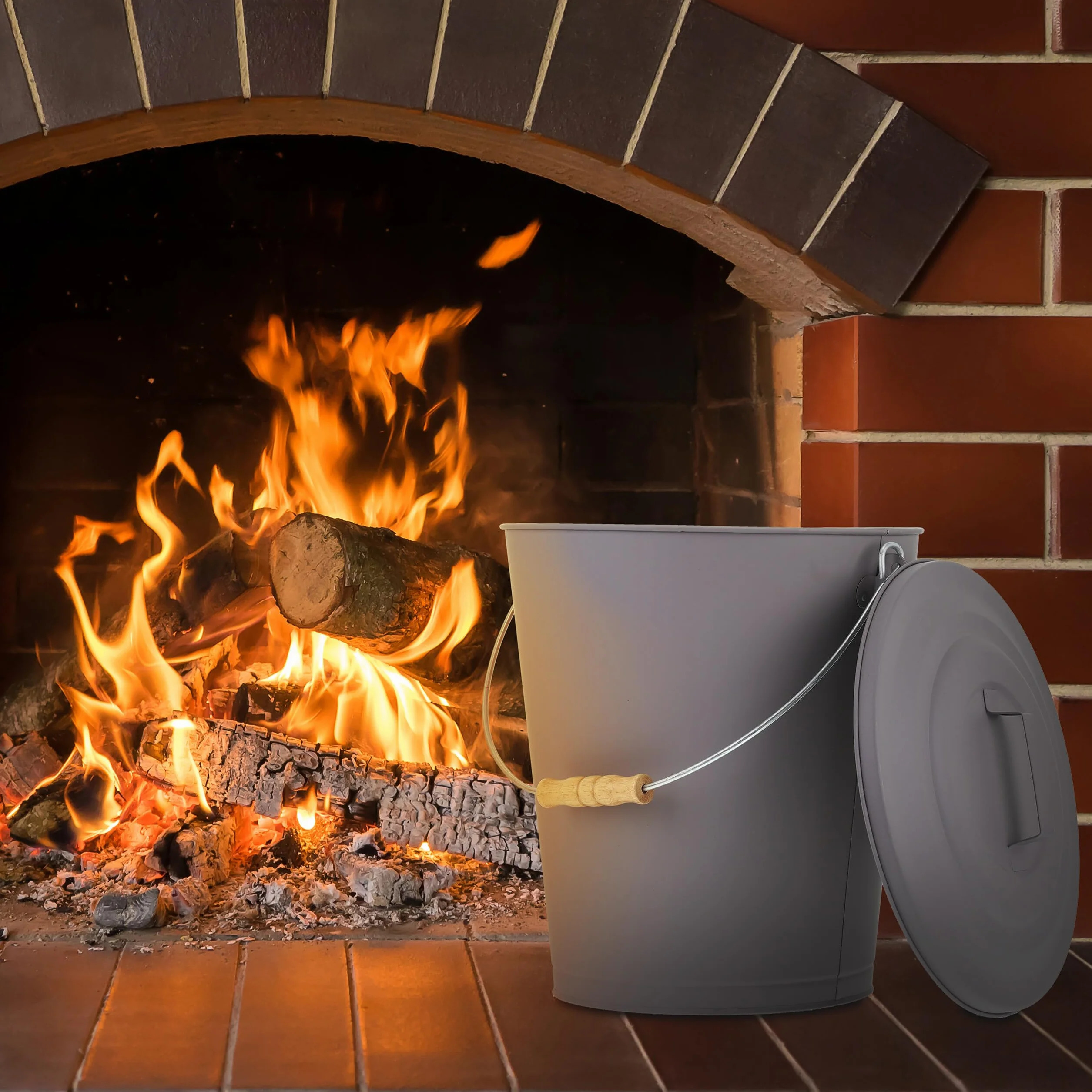 Relaxdays Secchio Portacenere Acciaio Legno Grigio HD42x35,5cm
