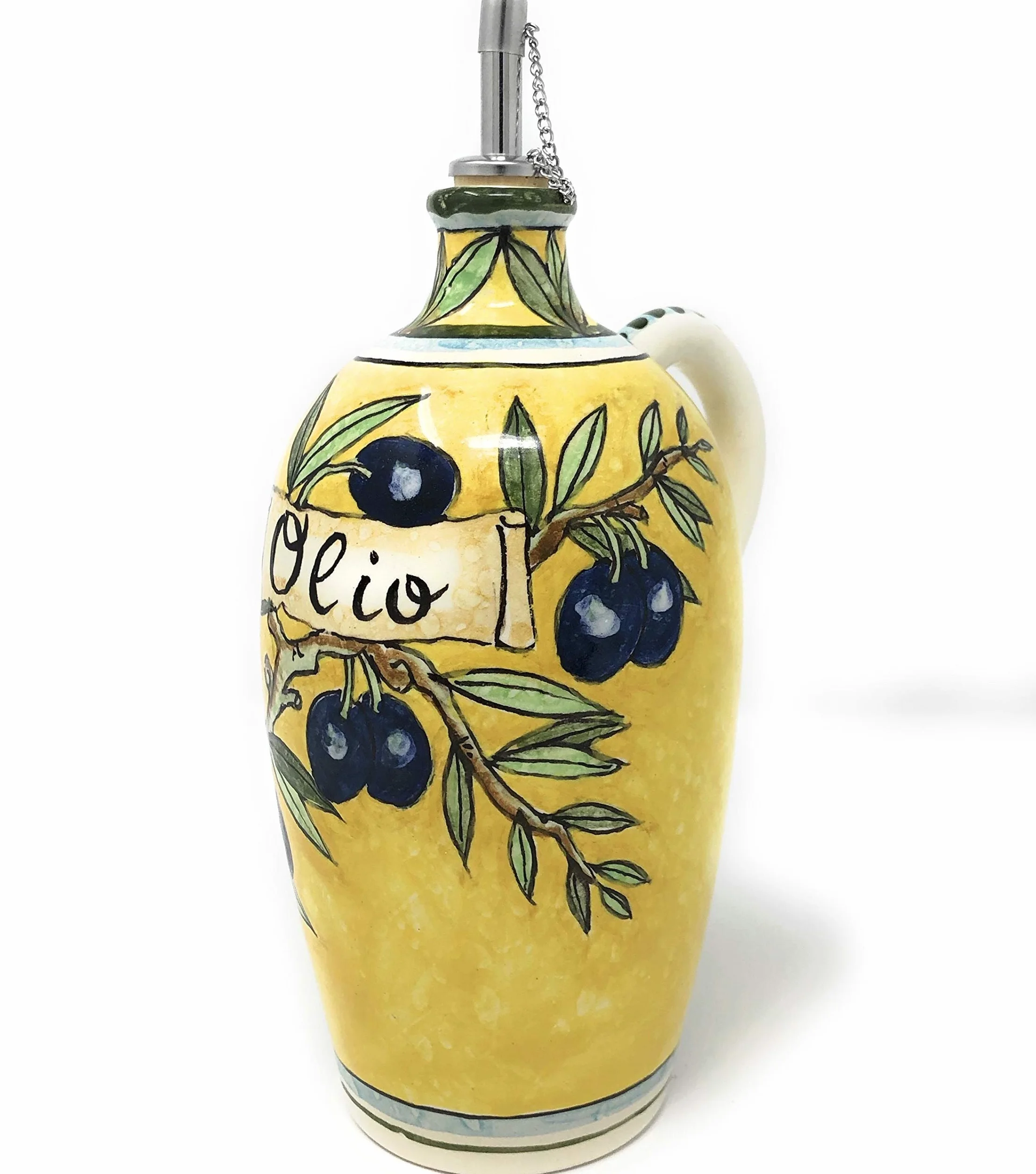 CERAMICHE D'ARTE PARRINI- Ceramica italiana artistica, ampolla olio decorazione olive, dipinto a mano, made in ITALY Toscana