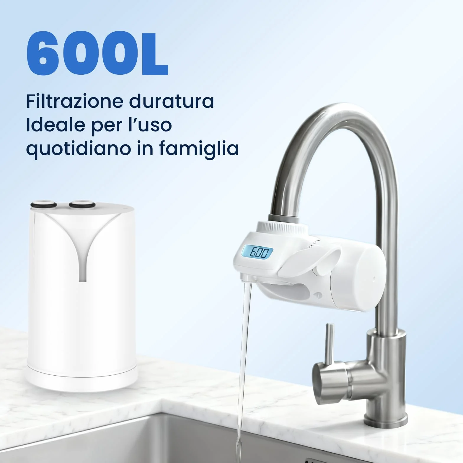 GLACIER FRESH Ultrafiltrazione Filtro acqua rubinetto ON TAP V-MF 600L 5 Stadi Riduce 99% batteri PFAS metalli cloro 0,01 µm 2 pezzi