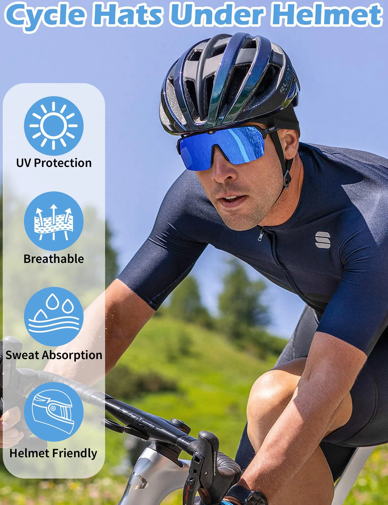 MELLIEX 3 Pezzi Sottocasco Bici Estivo, Berretto Skull cap in Seta Ghiaccio Traspirante Leggero Sottocasco Sportivo Notte per Uomo Donna