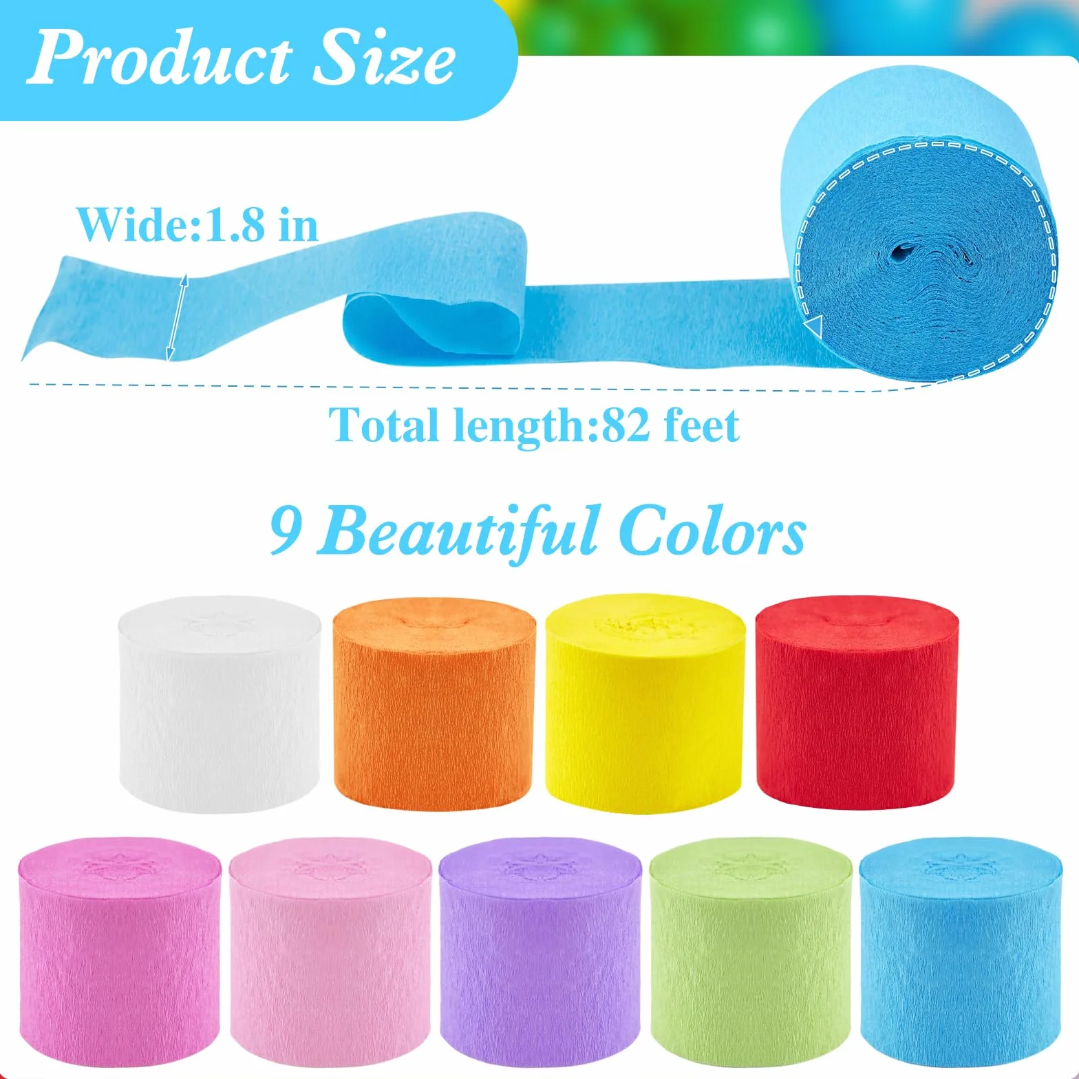 SUNBEAUTY Rotoli di carta crespa per decorazioni feste 5x10M 28 mm Colorato