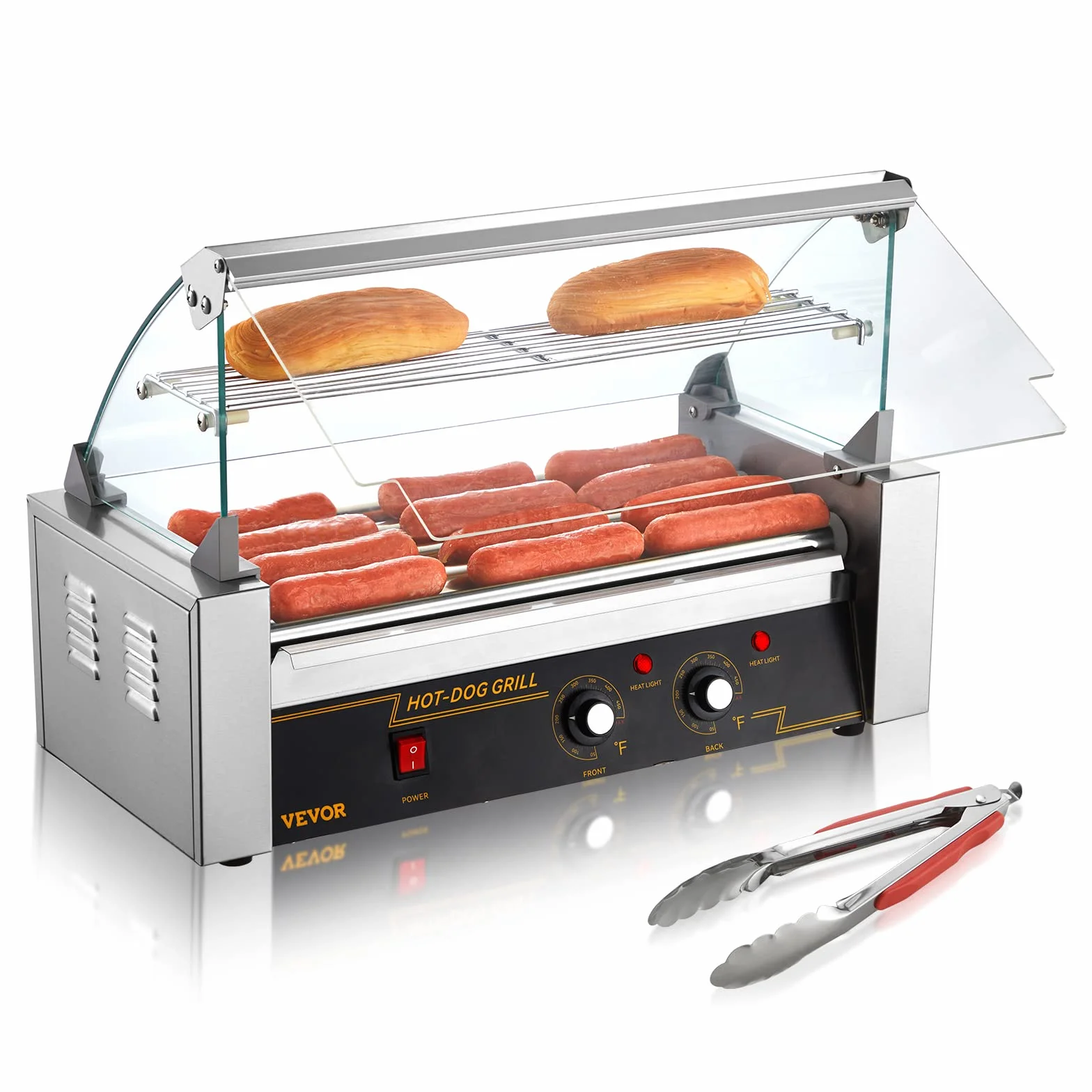 VEVOR Rouleau hot-dog, 5 Rouley, Grigliati a Macchina con Salsicce e Insolubili con Doppio Controllo della Temperatura, 12 hot-dog1000 W Macchina hot-dog con Couvercle, Autista Versa Petits Dolori