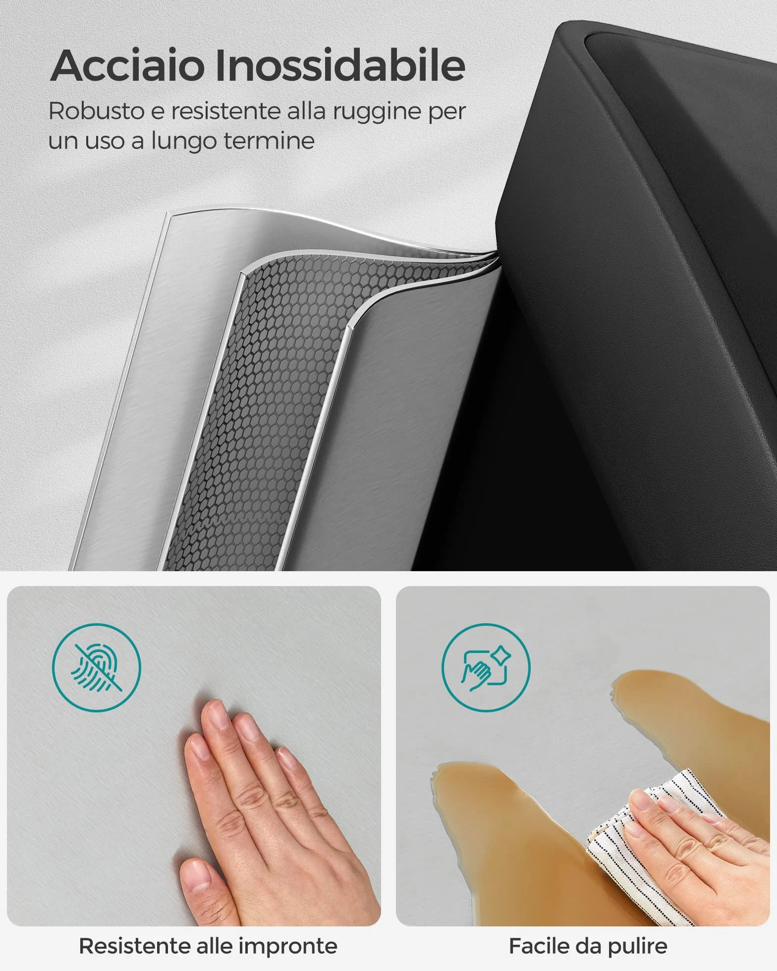 SONGMICS Cestino per Rifiuti da Cucina, 3 x 8 L Pattumiera Differenziata Piccolo Volume, Cestino Triplo in Acciaio, Pedali e Secchi Interni, Facile da Pulire, Argento e Nero LTB24L