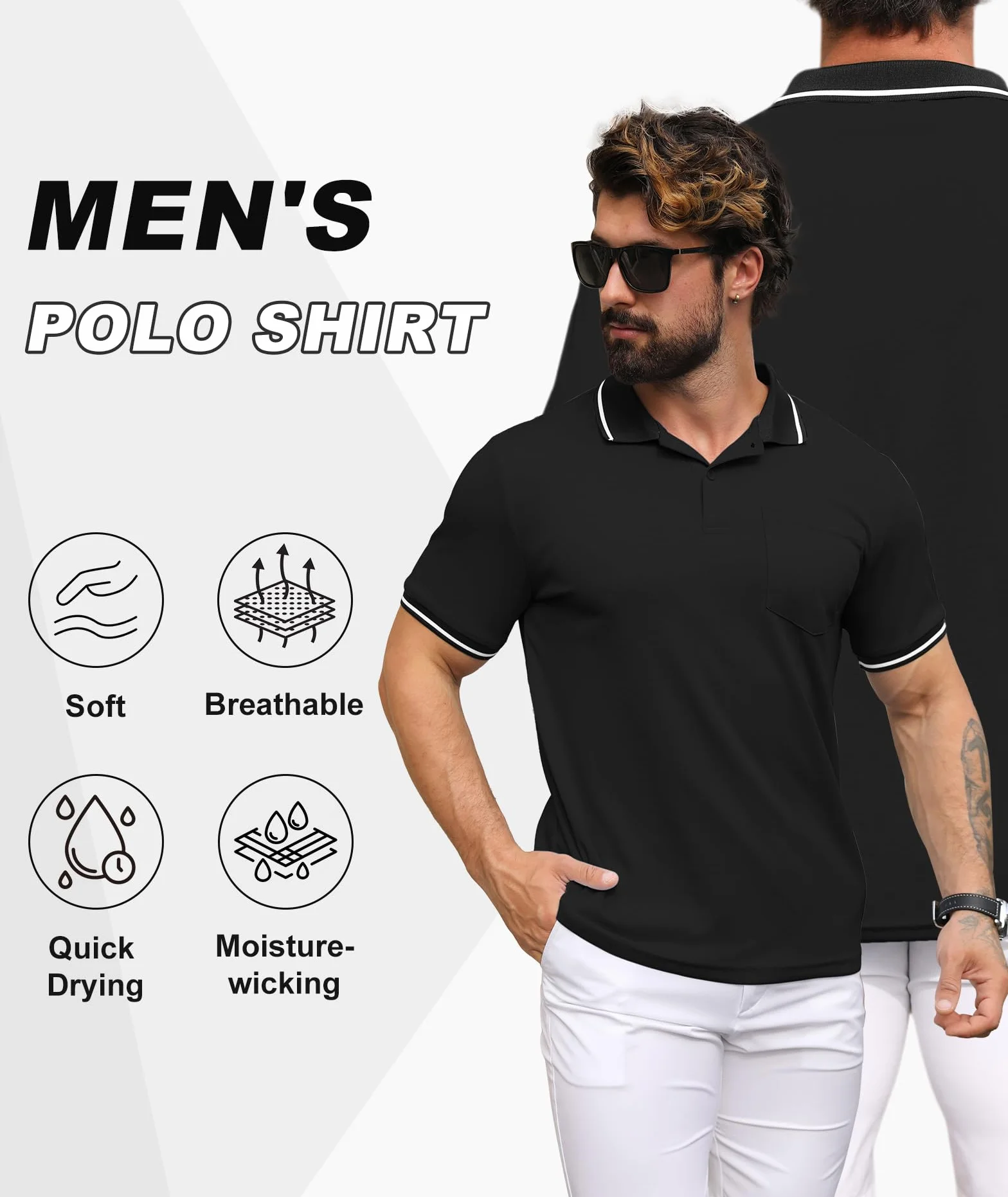 ZITY Polo Uomo Manica Corta Golf Maglietta Traspirante T Shirt Estiva Casual Sportiva