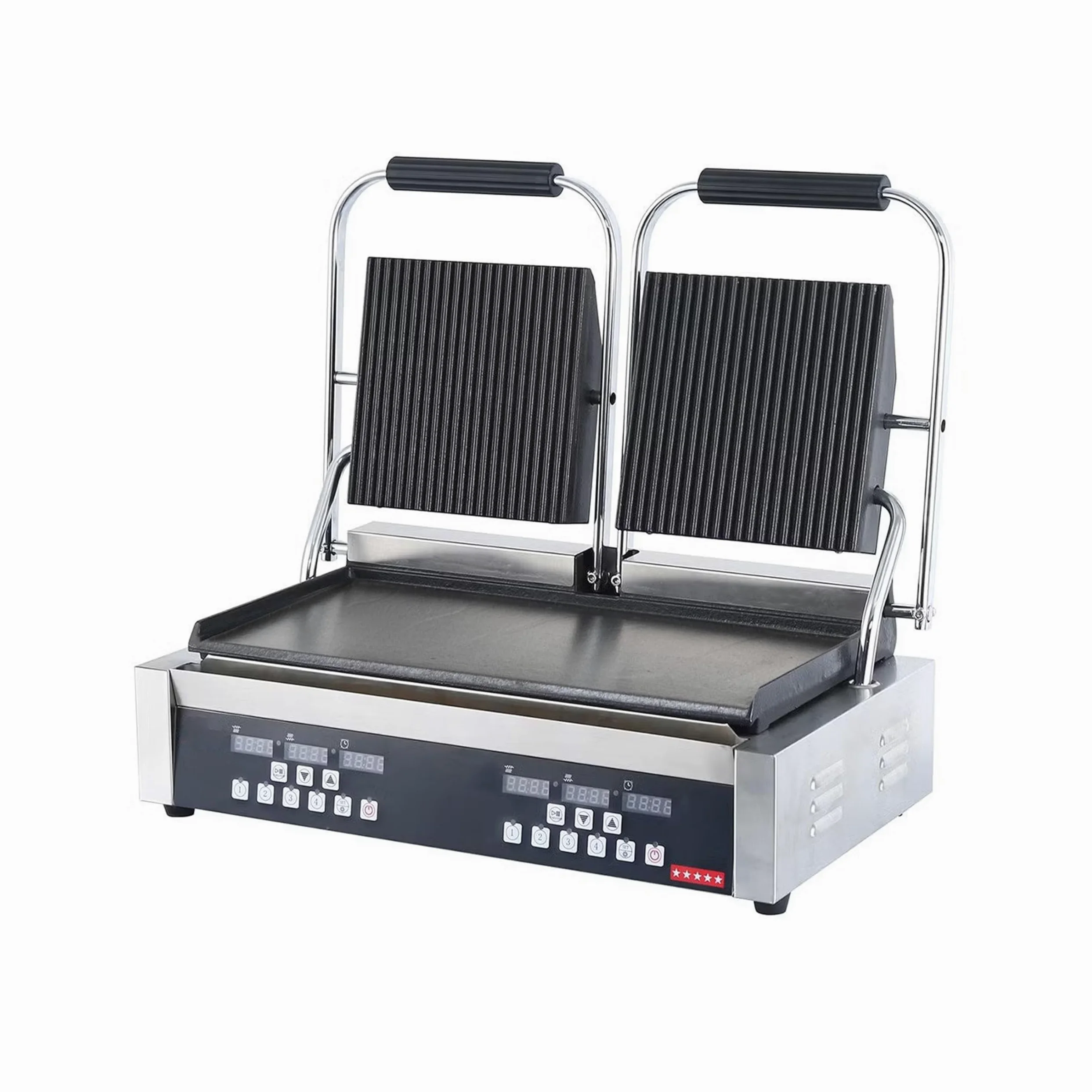 Ristoattrezzature - Piastra Panini Digitale Doppia - Rigata/Liscia - Griglia Professionale per Ristoranti e Bar - 57x37x21 cm - 3.6 kw