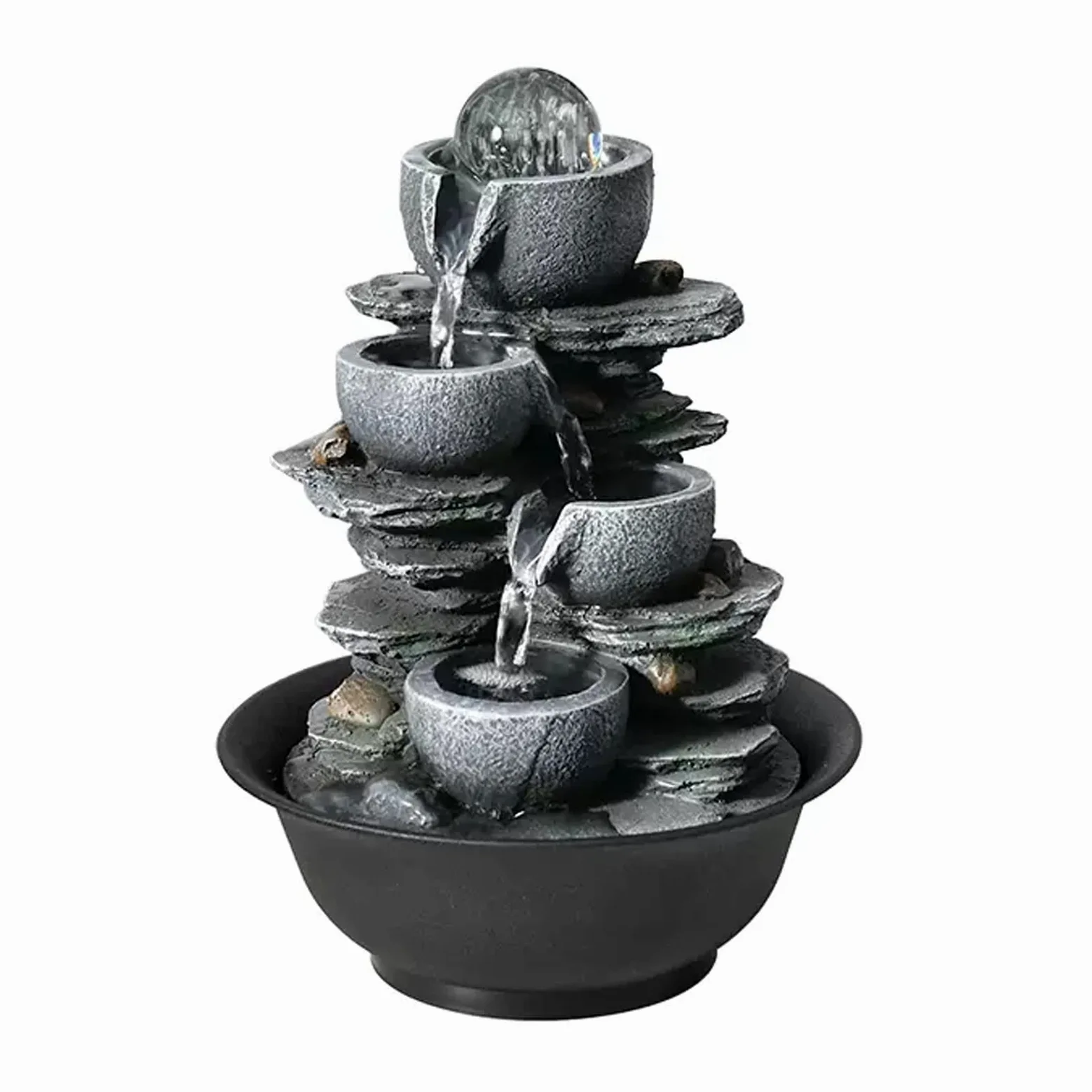 Fontane da tavolo per interni a 4 stadi Ciotola Cascata Fontana da tavolo Fontana per meditazione Zen Fontana per relax interna Fontana da tavolo con pompa automatica per ufficio Casa camera da letto