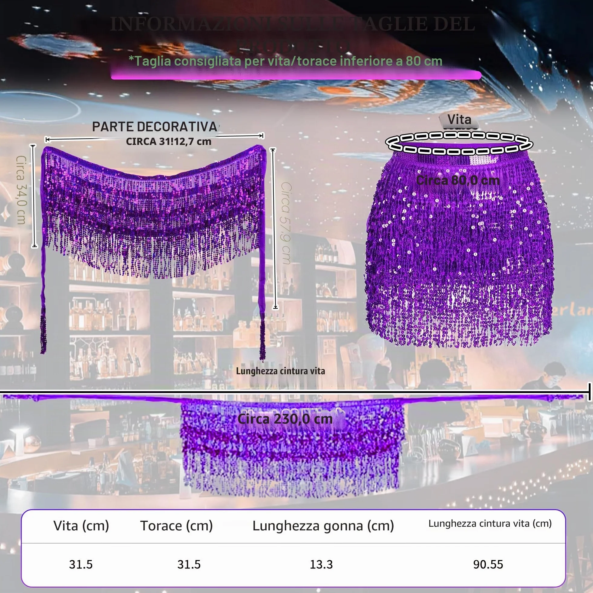 Baisdan Gonna con Paillettes Nappe, Gonna Danza del Ventre per Festival Club Rstate Spiaggia Mini Gonne