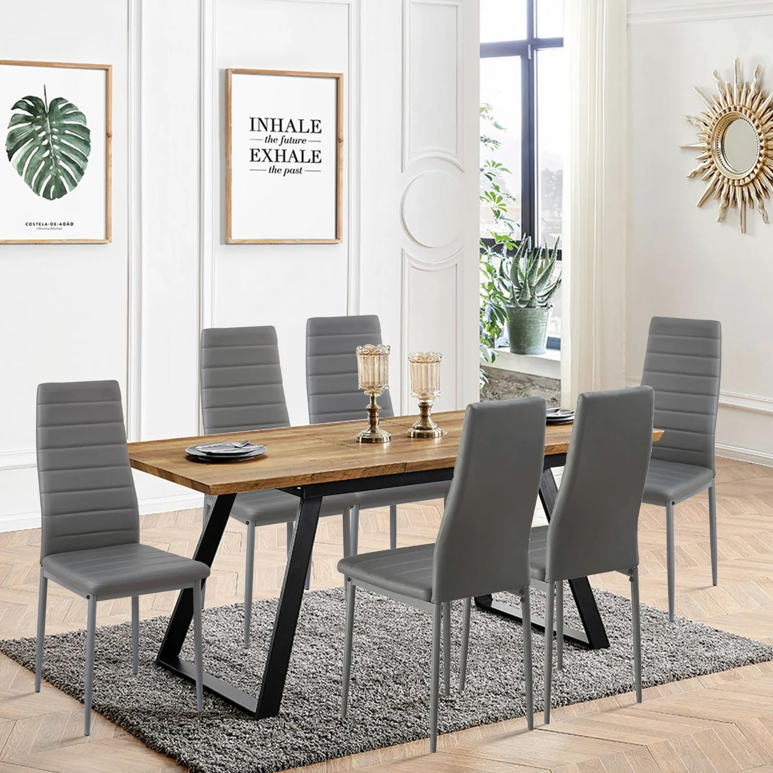 buybyroom set 6 sedie sala da pranzo grigie, sedie cucina moderne con gambe in metallo sedie imbottite, Semplici da montare adatto per sala da pranzo, soggiorno, cucina
