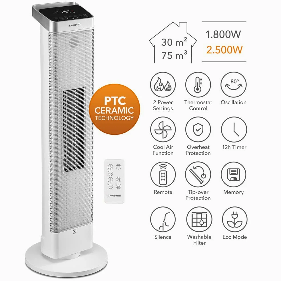 TROTEC Termoventilatore ceramico TFC 25 E | Riscaldatore a ventola 2-in-1: riscaldatore in inverno e rinfrescante ventilatore in estate