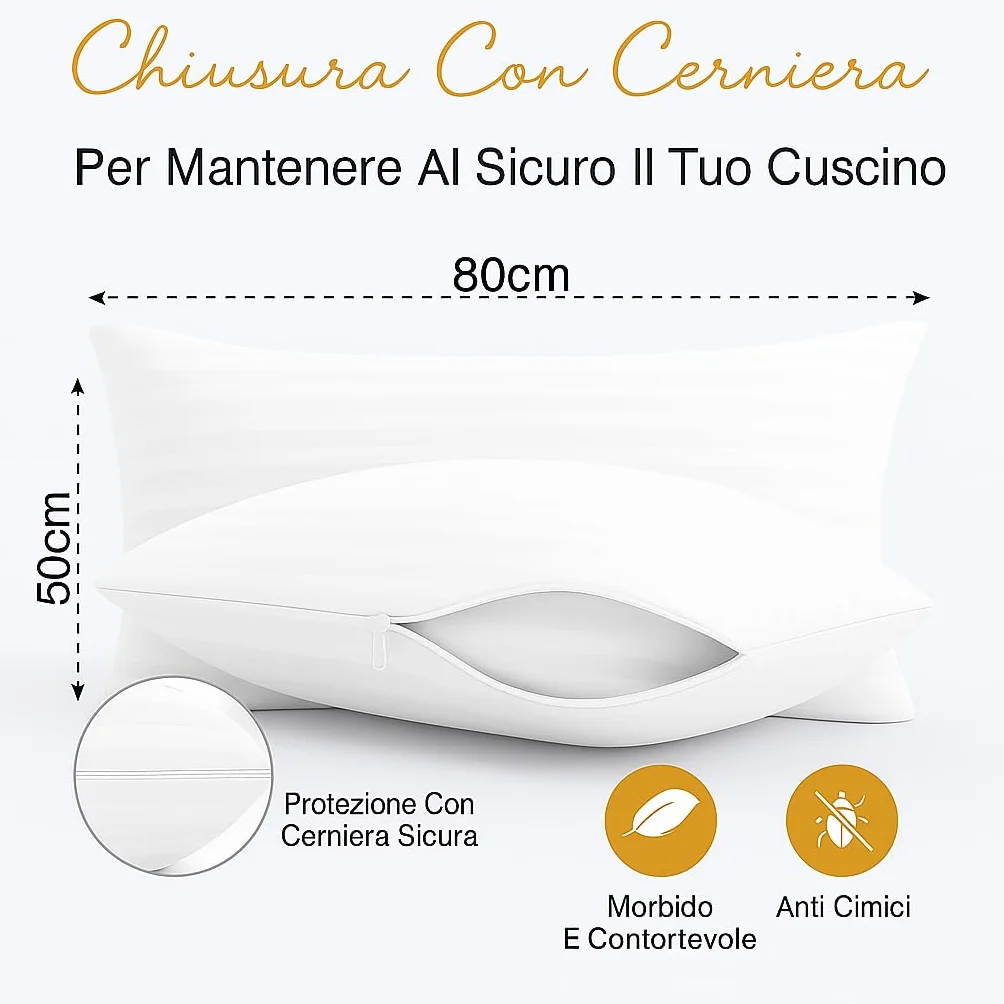 Copricuscino Letto - Federe Cuscino per Camera - Coprifedere Cuscini Letto Con Cerniera - 2 Pezzi - Dimensione 50x80- federe cuscino letto - federe antiacaro antiallergico certificate