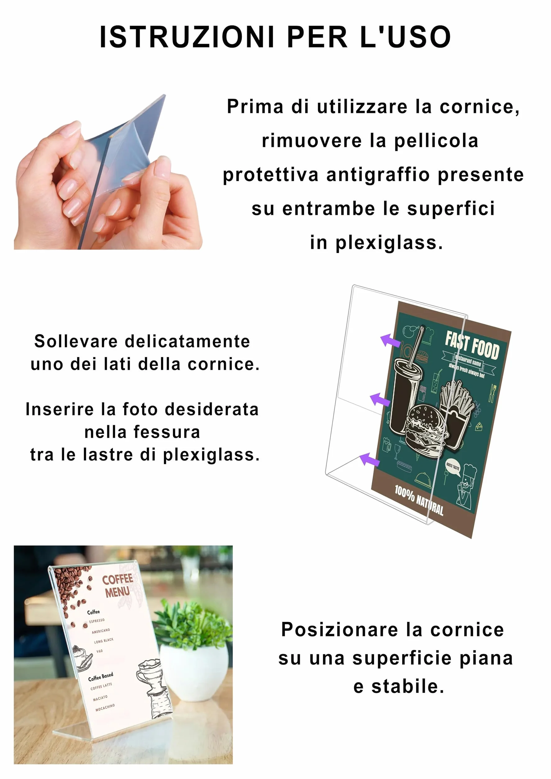 Cornice in Plexiglass da Tavolo - Porta Menu Trasparente - Portafoto da Tavolo - Espositore Pubblicitario - Espositore per Brochure, Depliant, Volantini (Trasparente, 10X15 cm Verticale)