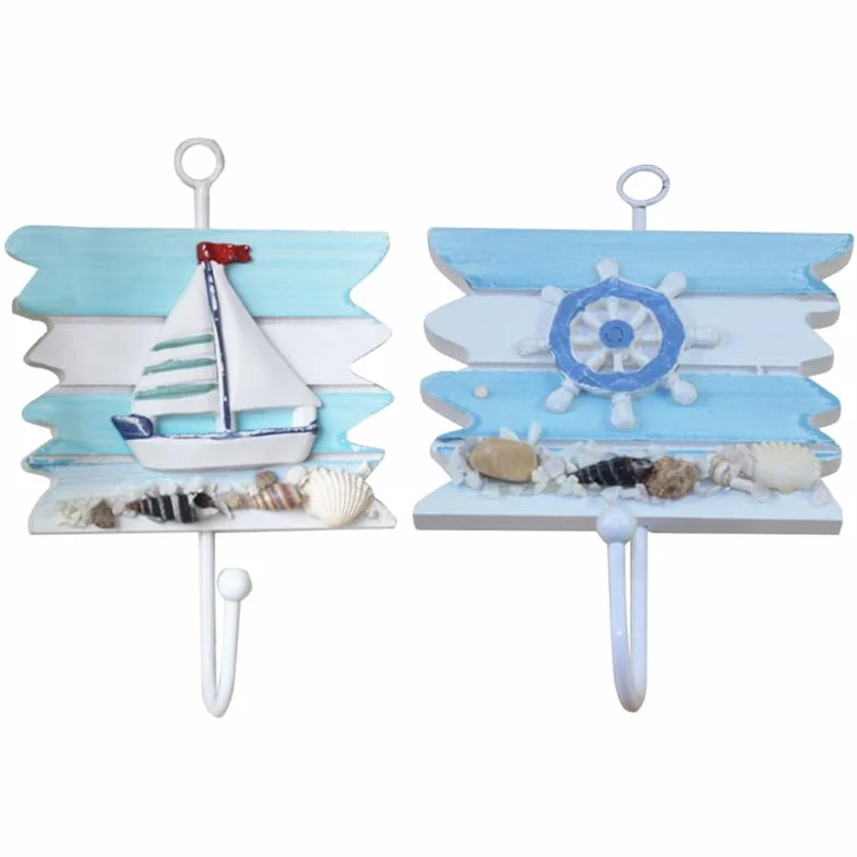 Gancio Da Parete Decorativo Design Veliero Timone 2 Pezzi
