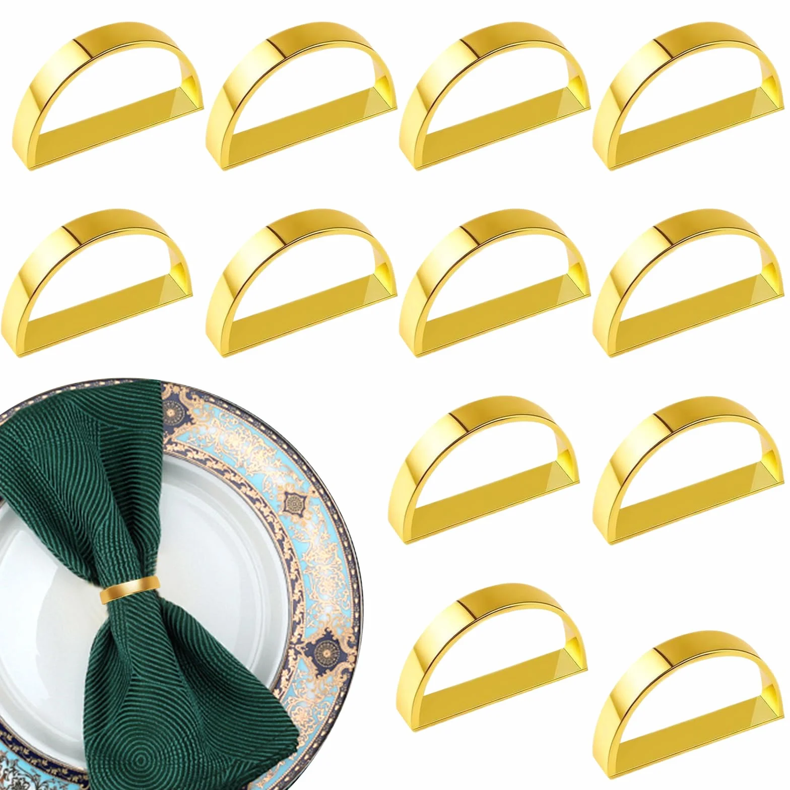 Portatovaglioli in oro, 12 pezzi, eleganti fibbie per tovaglioli, anello di Natale, napkin in metallo, per decorazione da tavolo, San Valentino, Pasqua, matrimonio, Natale, cena, feste
