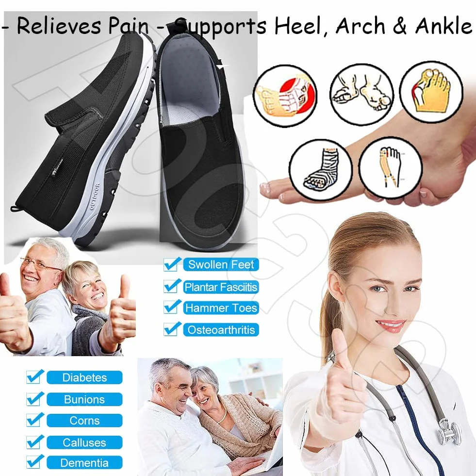 Scarpe Ortopediche Uomo con Strappo Scarpe da Ginnastica Traspiranti con Cuscino d'Aria Scarpe da Passeggio da Uomo estive alla Moda Sneaker Casual,Nero,40/250mm