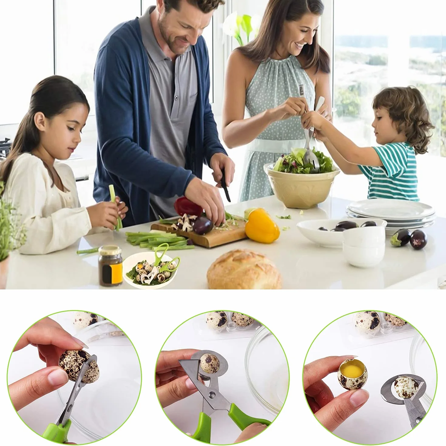 Forbici Uova di Quaglia da Cucina Acciaio Inox da Taglio a Guscio d'Uovo mit Manici in Plastica per Casa, Cucina, Ristorante (2 Pezzi Verde e Nero)