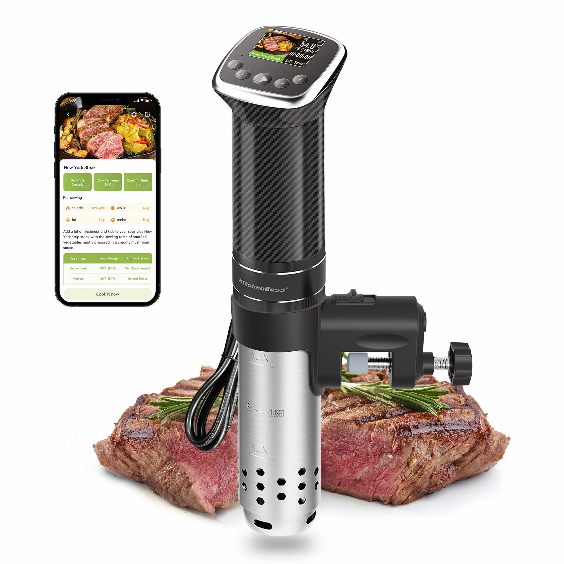 KitchenBoss Roner Sous Vide Professionale 1100W IPX7 Wi-Fi TFT Display
