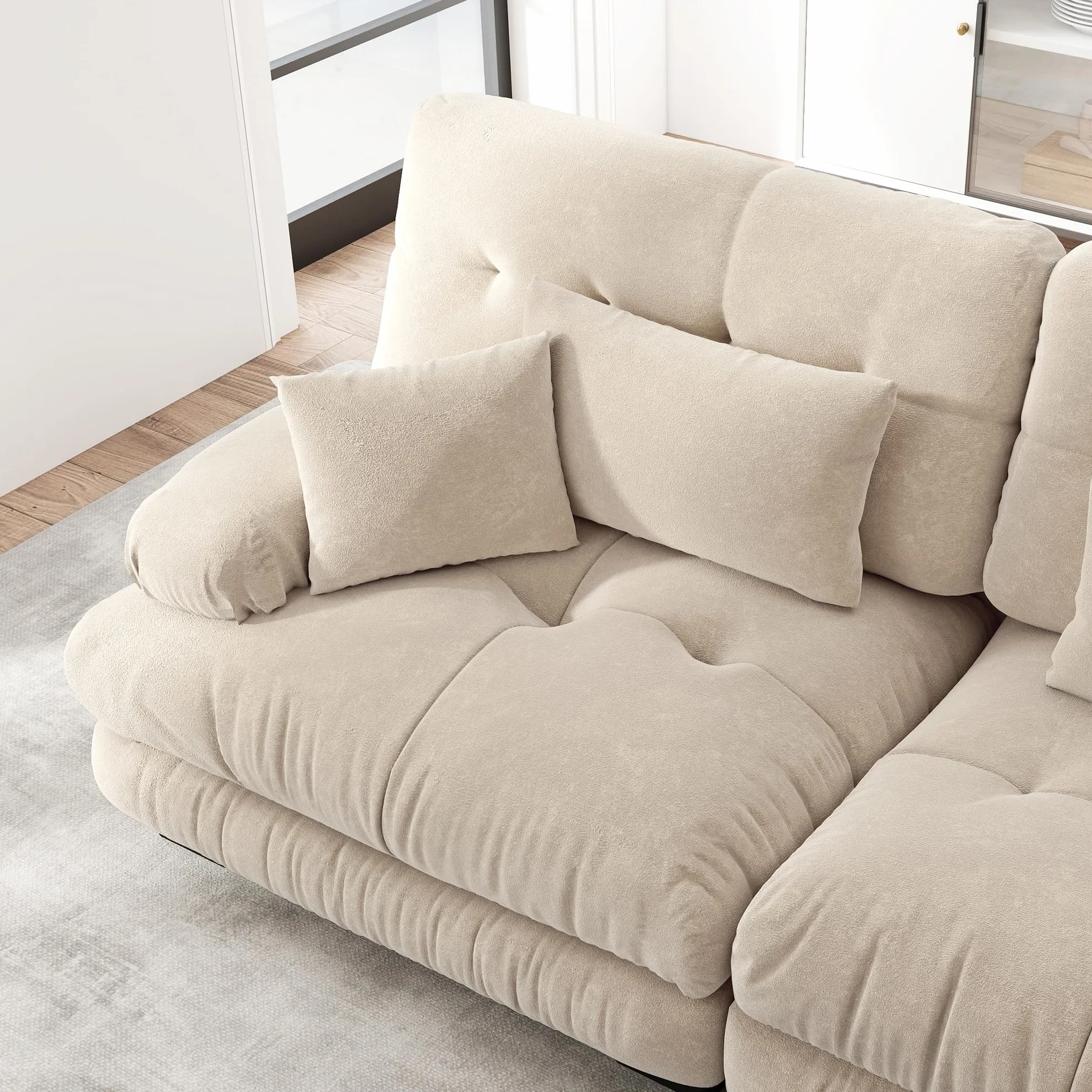 Divano angolare modulare a 3 posti in ciniglia divano letto imbottito confortevole per soggiorno, appartamento studio, ufficio ciniglia marrone chiaro