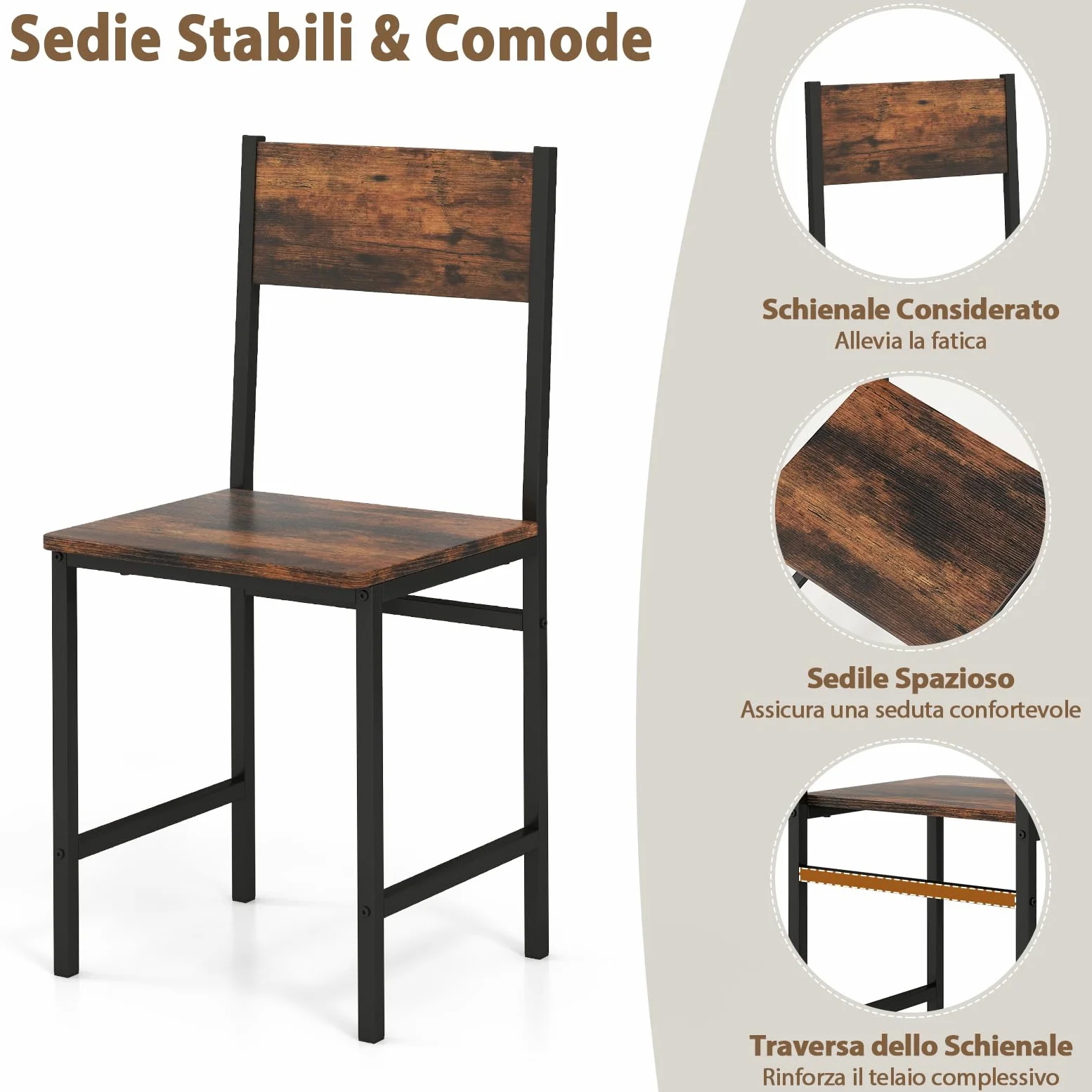 RELAX4LIFE Set Tavolo e Sedie da Cucina con Tavolo da P ranzo, Panca e 2 Sedie, 4 Posti, in Design Industriale gruppo sedute con Ripiano in MDF e Struttura in Metallo (marrone rustico)