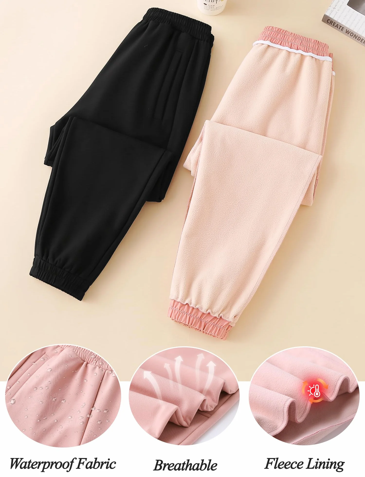 AIEOE Pantaloni sportivi lunghi per bambini, atletici, pantaloni da jogging per bambini, leggings termici con spessi e caldi, impermeabili, 120-170 cm