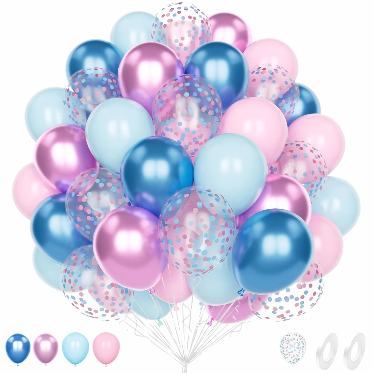 Palloncini Rosa Blu Pastello, 60 Pezzi 12 Pollici Macaron Azzurro Metallizzato Rosa Coriandoli Palloncini per Gender Reveal Bambino Compleanno Battesimo Cresima Laurea Partito Decorazione Festa