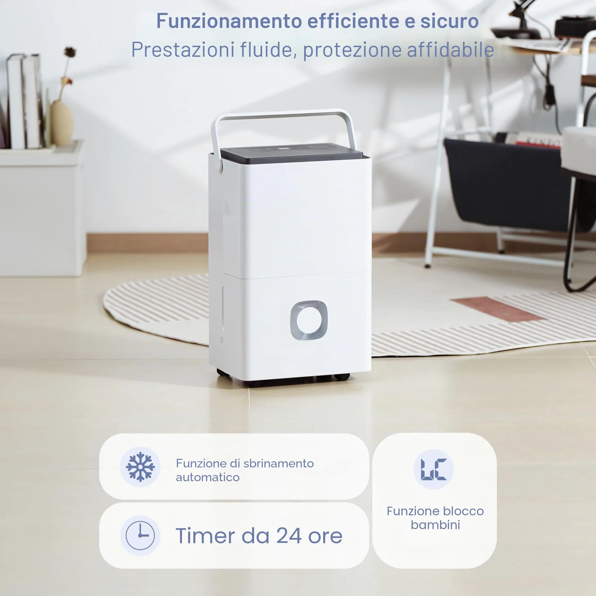 Deumidificatore Professionale Grandi Ambienti: 65L/24h Deumidificatori Portatili Smart Timer Serbatoio 4.5L Scarico Continuo Silenzioso per Casa/Camera da Letto/Bagno/Cantina/Garage