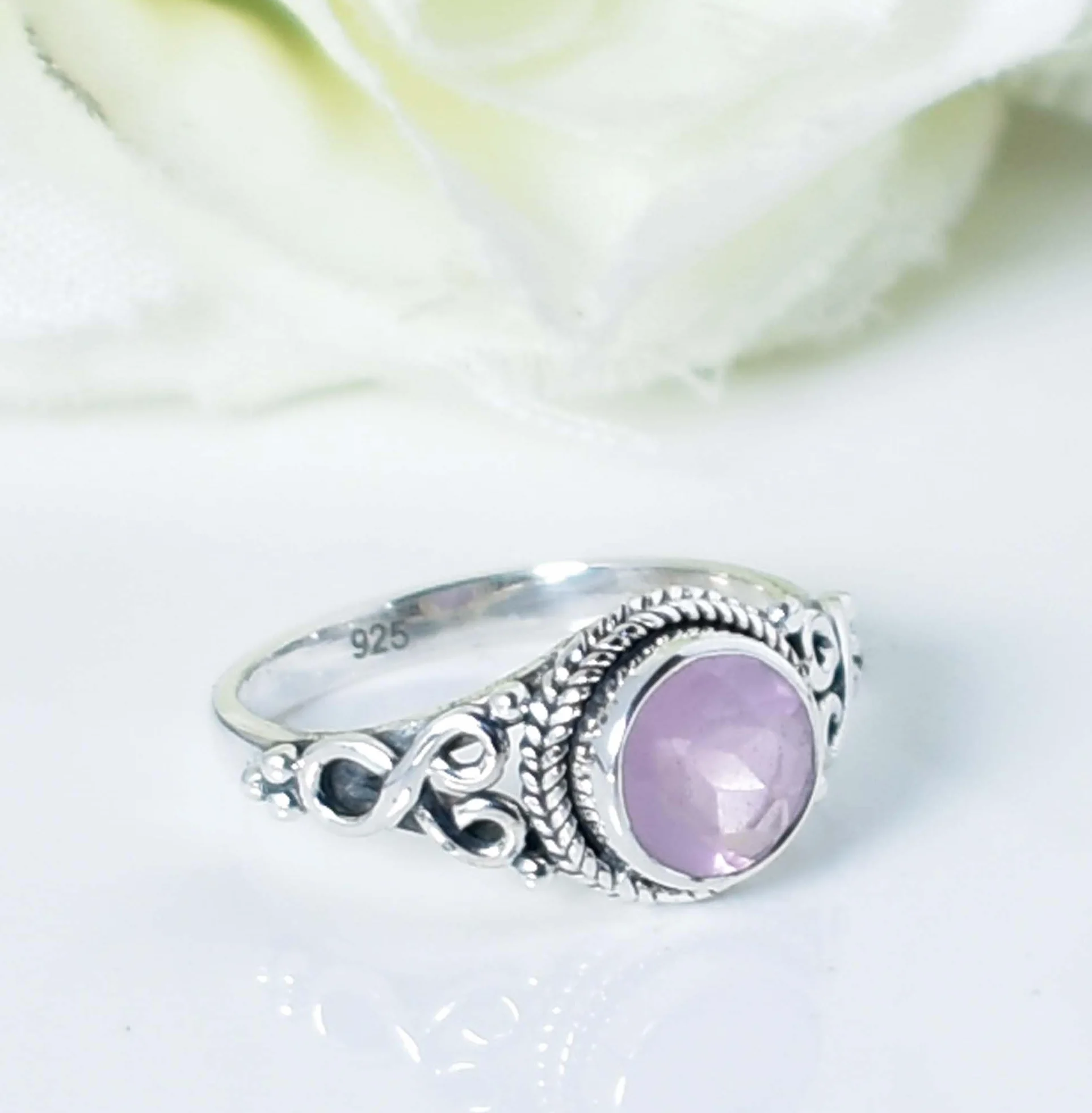 Anello in quarzo rosa Gems Vibes argento Sterling 925 fatto a mano misura 6