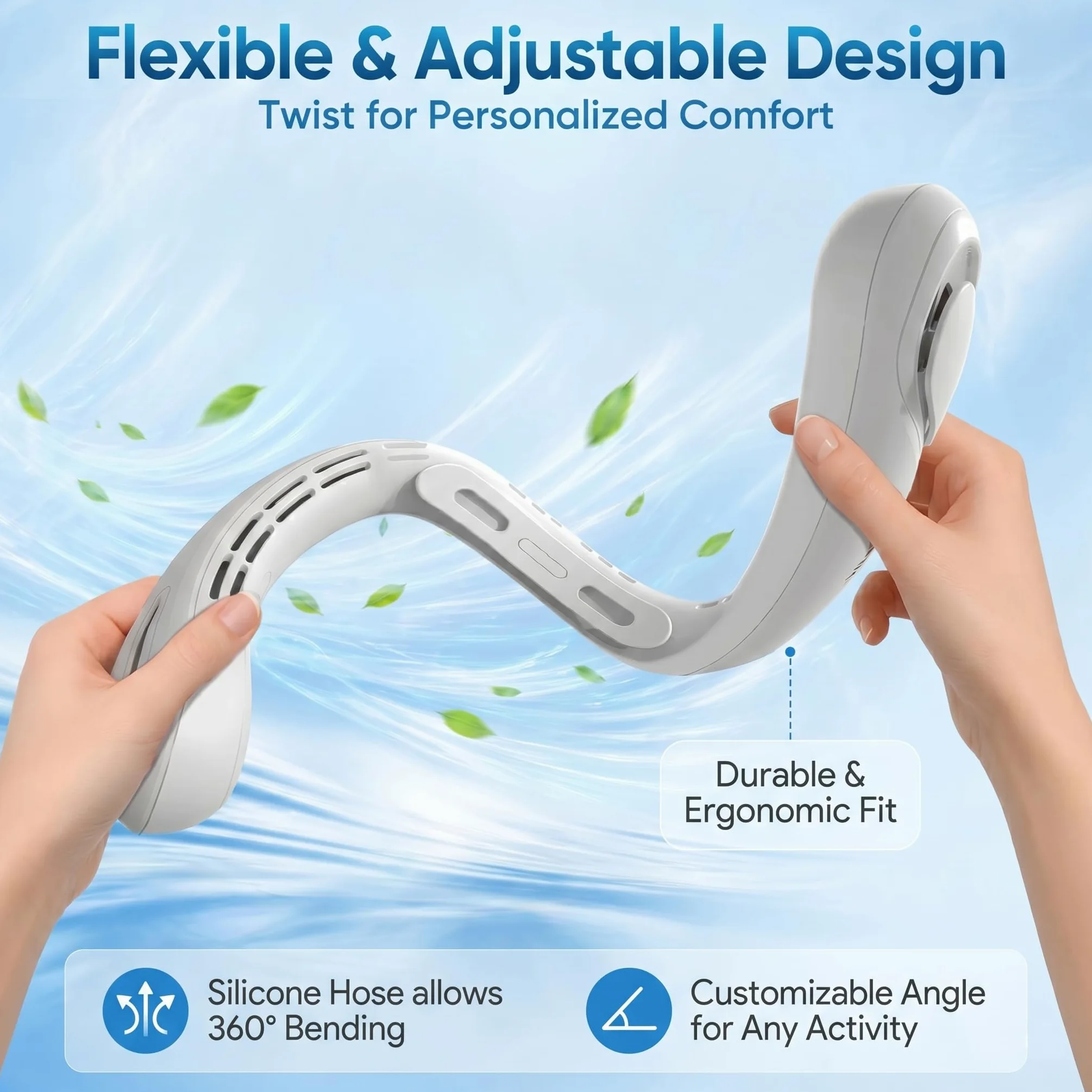 TREDY Ventilatore da collo portatile ricaricabile, 4000 mAh, a batteria, indossabile, ventilatore personale, 5 velocità, ventola di raffreddamento senza pale, silenziosa, per viaggi, all'aperto