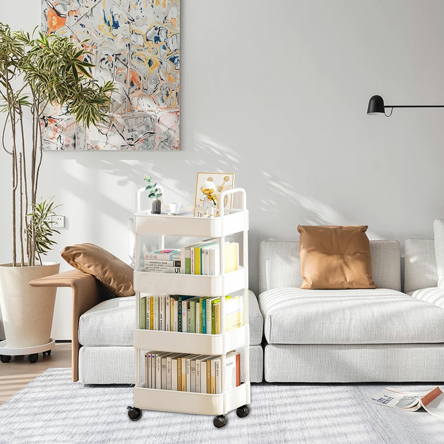 Carrello di rotolamento 'organizzatore di utility - Scaffale di stoccaggio | mobile, snack a più livello | 3 Porta laminatoio da 4 con ganci a ruote per la configurazione delle forniture per