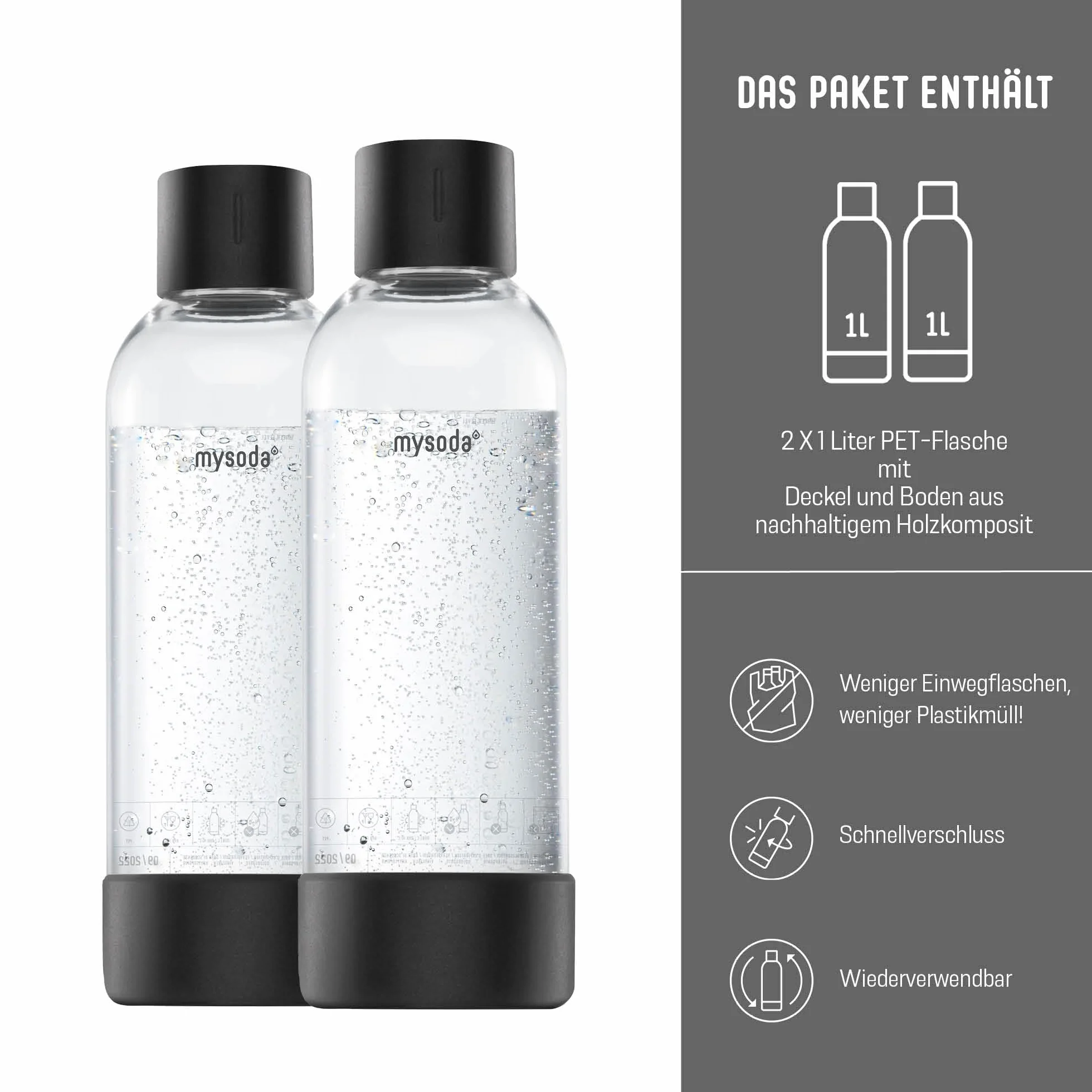 Mysoda Woody Gasatore d’acqua frizzante composito legno con bottiglia PET e bombola CO2 Nero