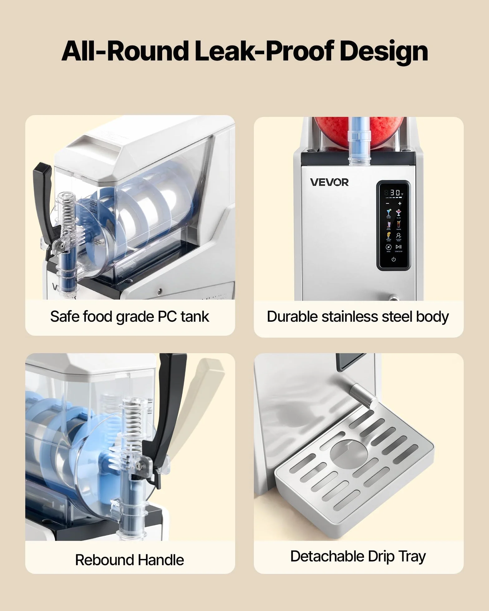 VEVOR Macchina per Granite 350 W 3 L Serbatoio Singolo Autopulente per Frappé, Milkshake, Frullati
