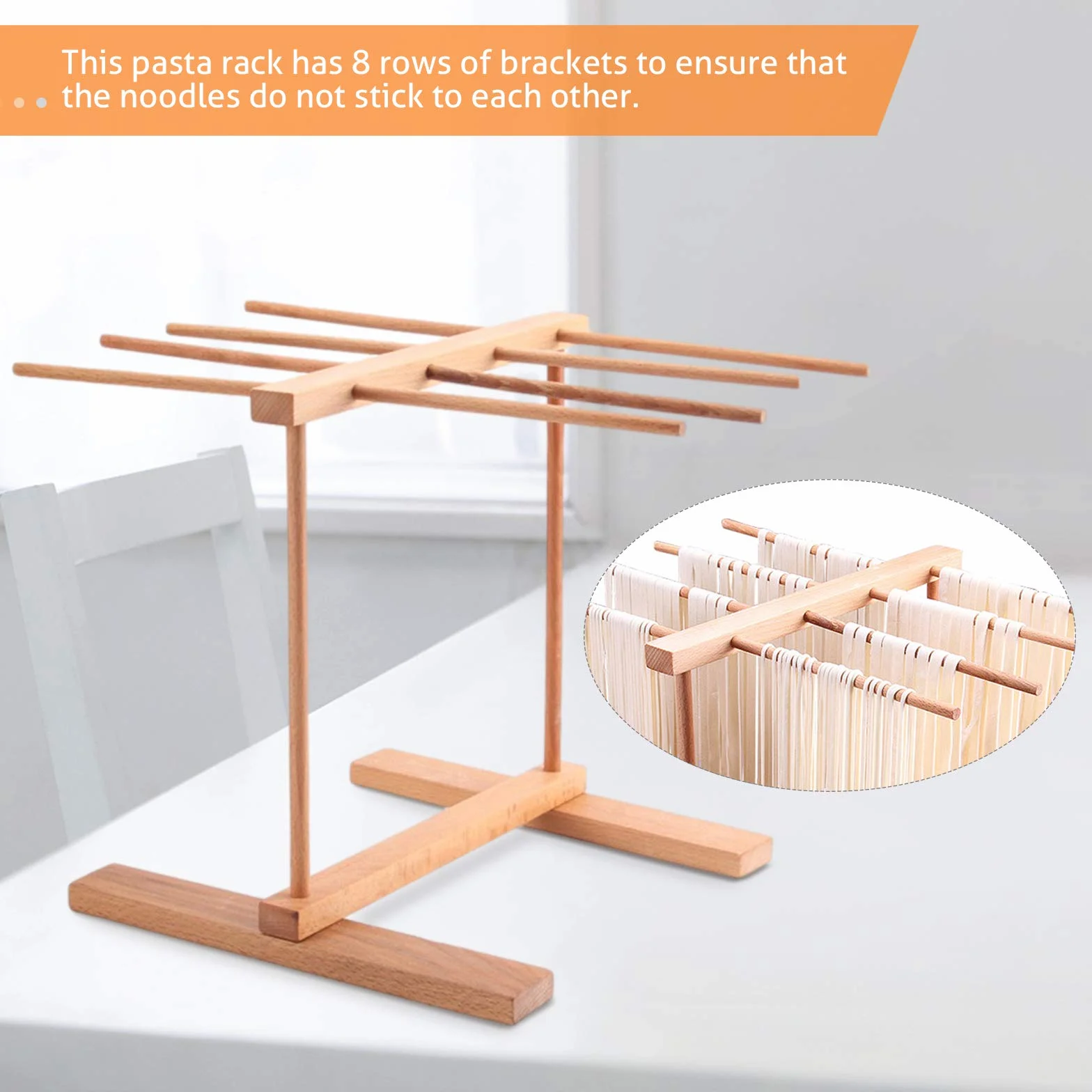 DIYARTS Stendino per Pasta 8 File Pieghevole in Legno di Faggio Essiccatori Fatti A Mano per Spaghetti Freschi Rack da Cucina Multifunzionale per Tazze da Asciugamani Cucina