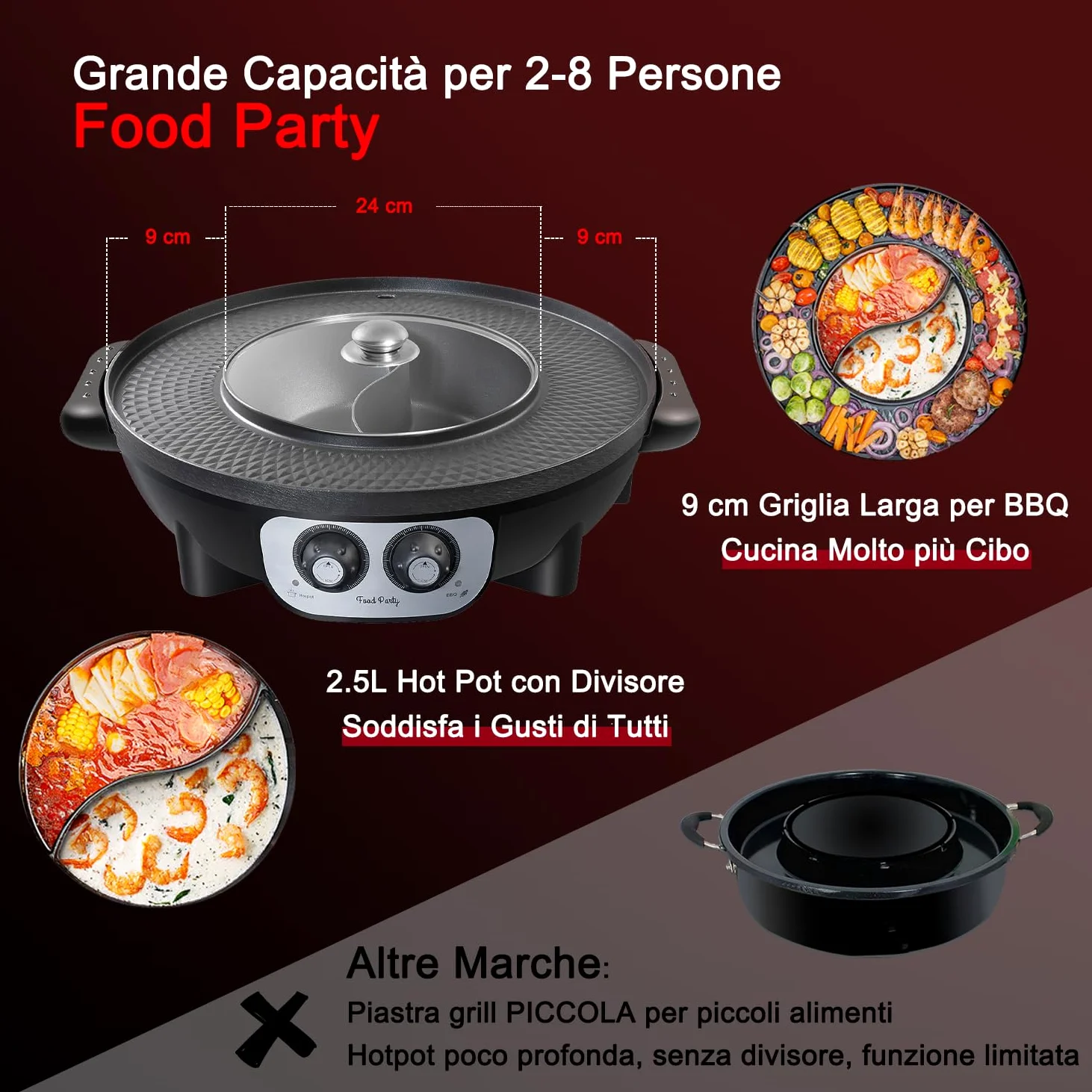 Food Party Hot Pot Elettrico Griglia Elettrica Senza Fumo 220V 2200W 2 in 1 Hotpot Cinese Pentola Calda Electri Korean Grill Barbecue Shabu Shabu Hot Pot