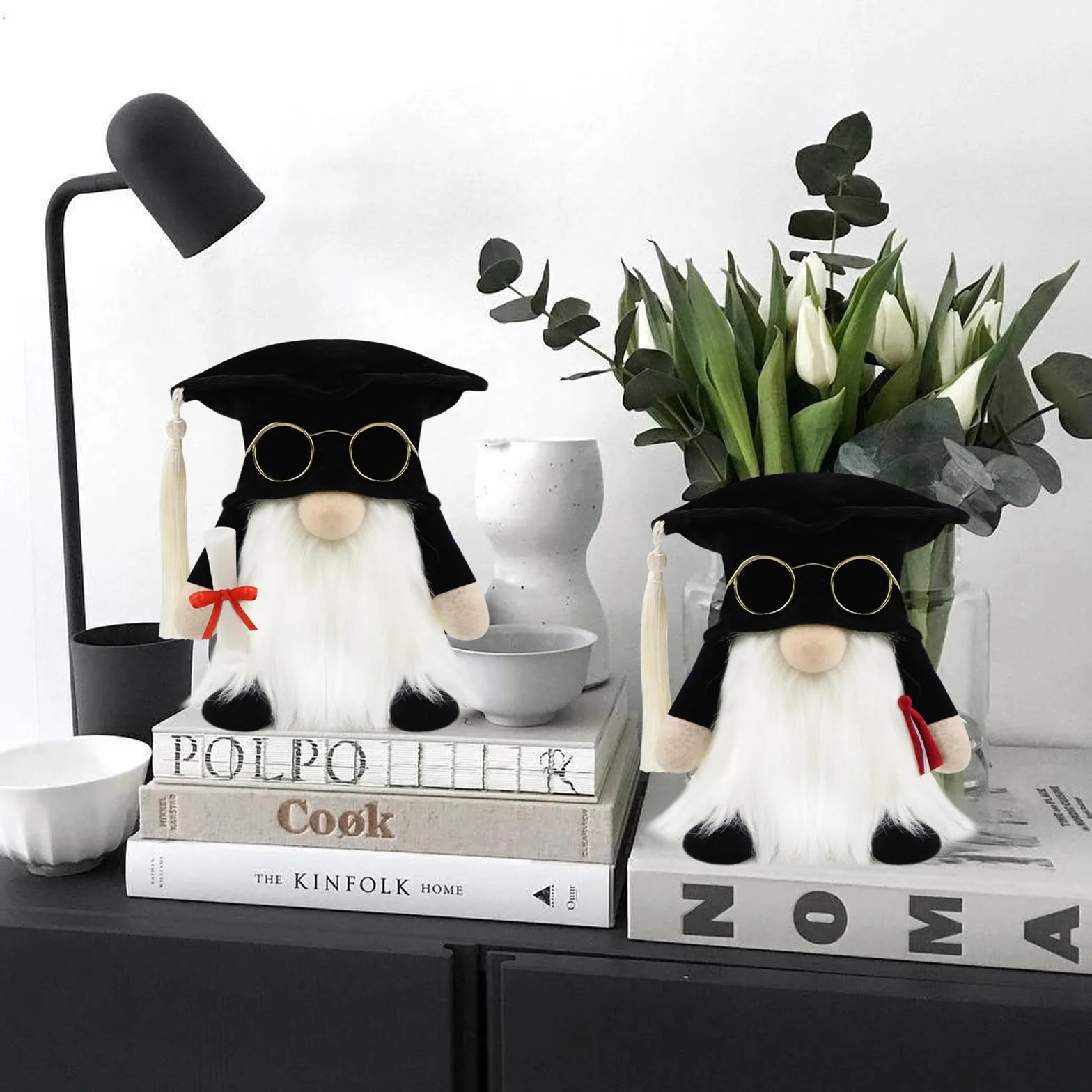 Set di 2 Decorazioni Regalo di Laurea Gnomo per Casa 13cm