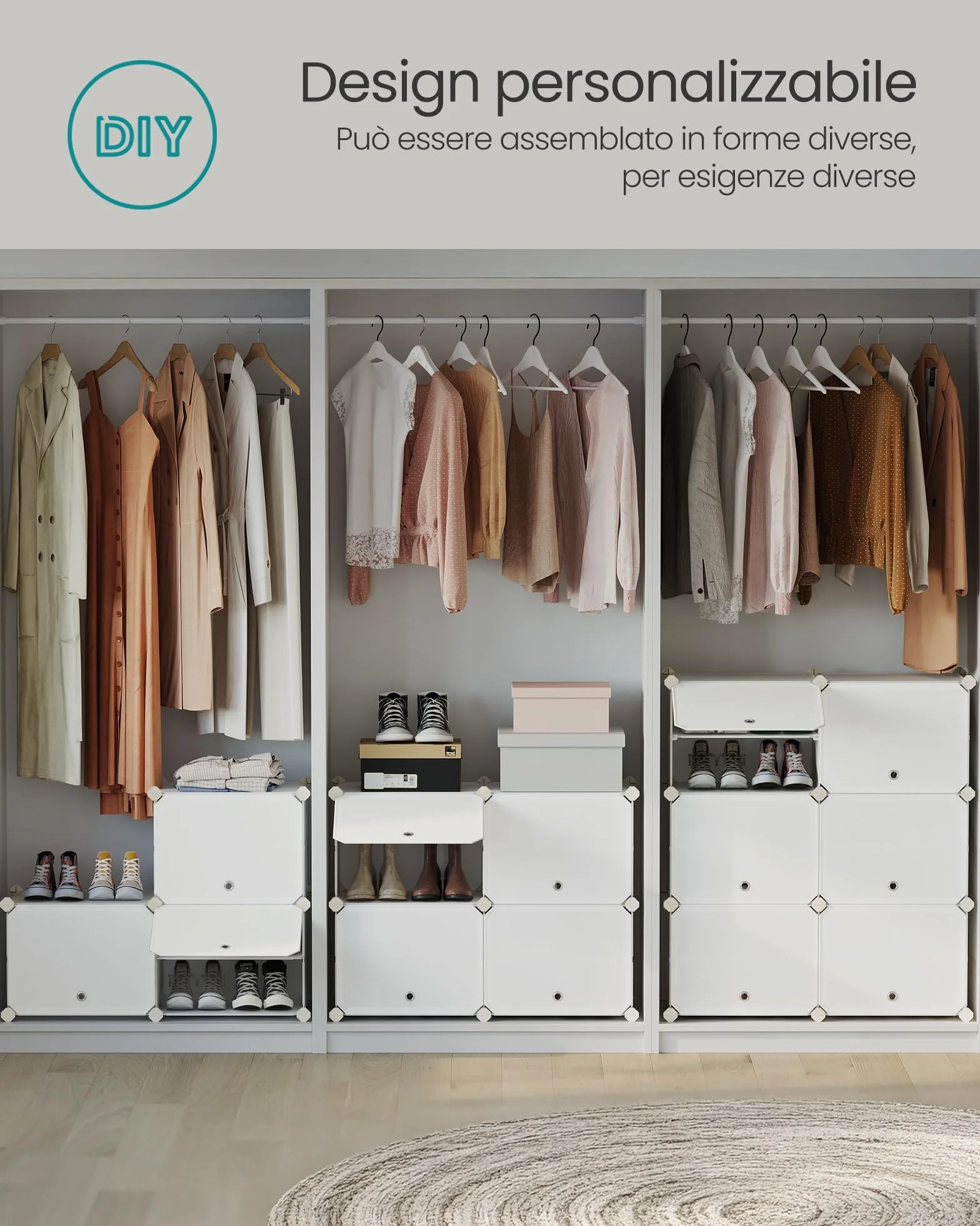 SONGMICS Scarpiera Modulare 12 Scomparti 48 Paia Scarpe con Sportelli Telaio Acciaio Bianco Nuvola LPC040W02