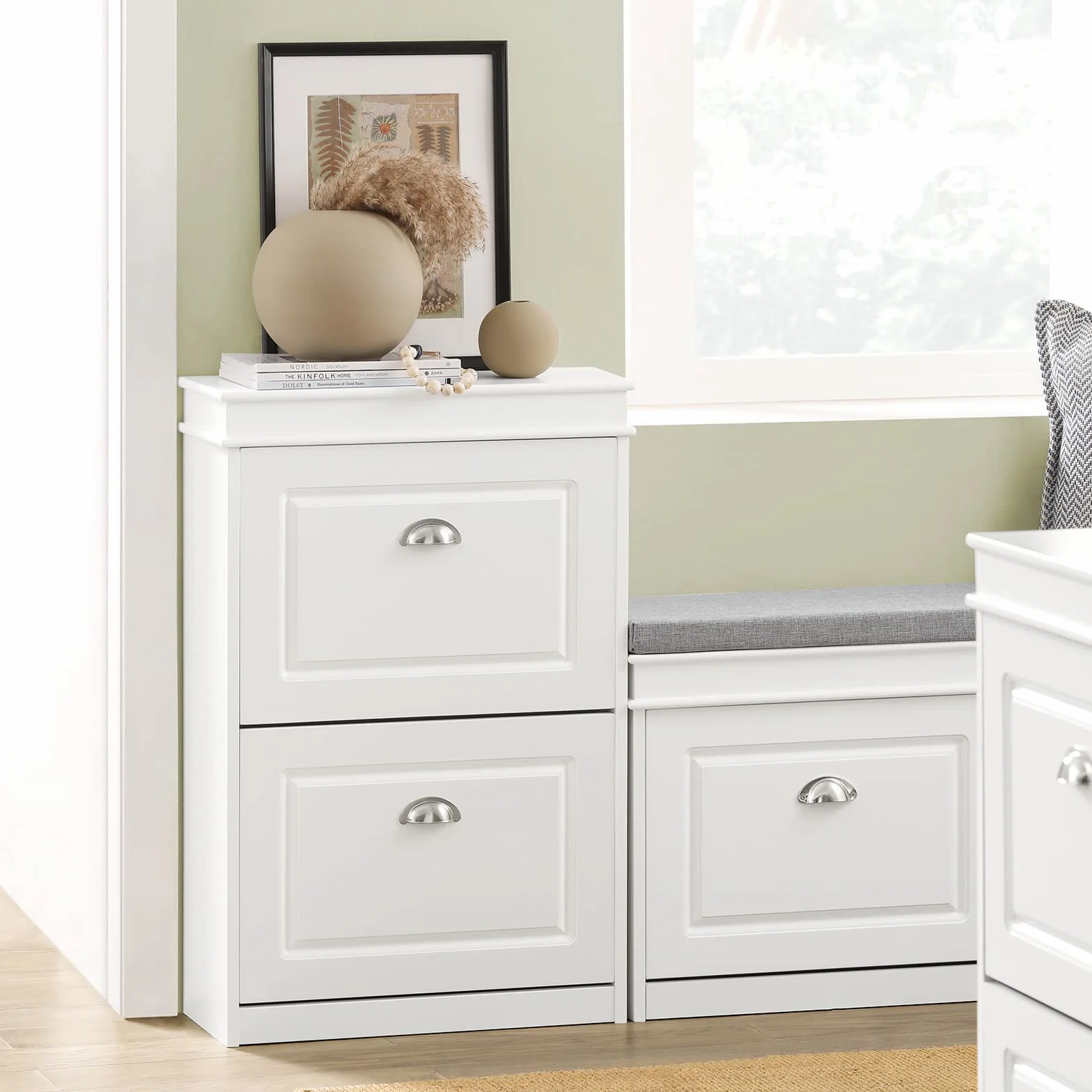 SoBuy Scarpiera Salvaspazio Slim Mobiletto da Ingresso 2 Ante a Ribalta 54x24x83cm Bianco FSR78-W