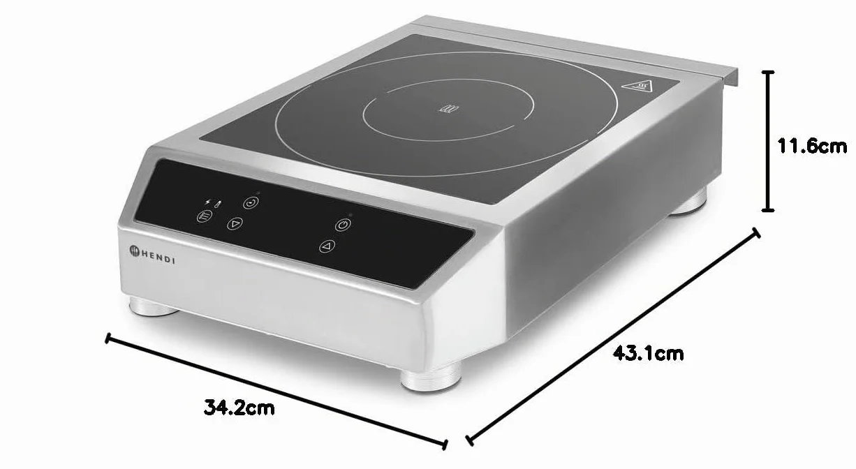HENDI Piano cottura a induzione da appoggio professionale, controllo touch, 60-240°C, 230V, 3500W, 342x431x(H)116mm, acciaio inox