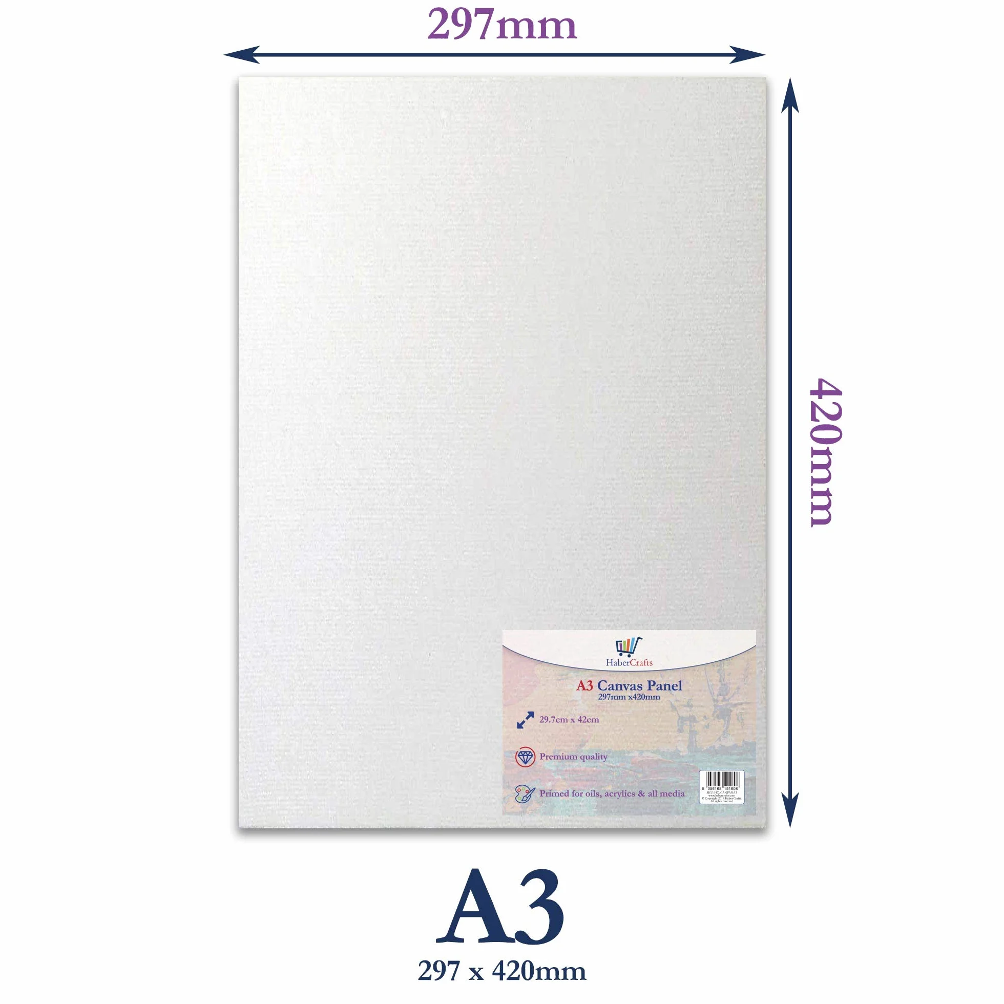 Pannello A3 allungato in cotone 100%, per pittura ad olio e acrilica, supporti misti senza acidi, formato A3 (297 x 420 mm) - 5 pannelli bianchi