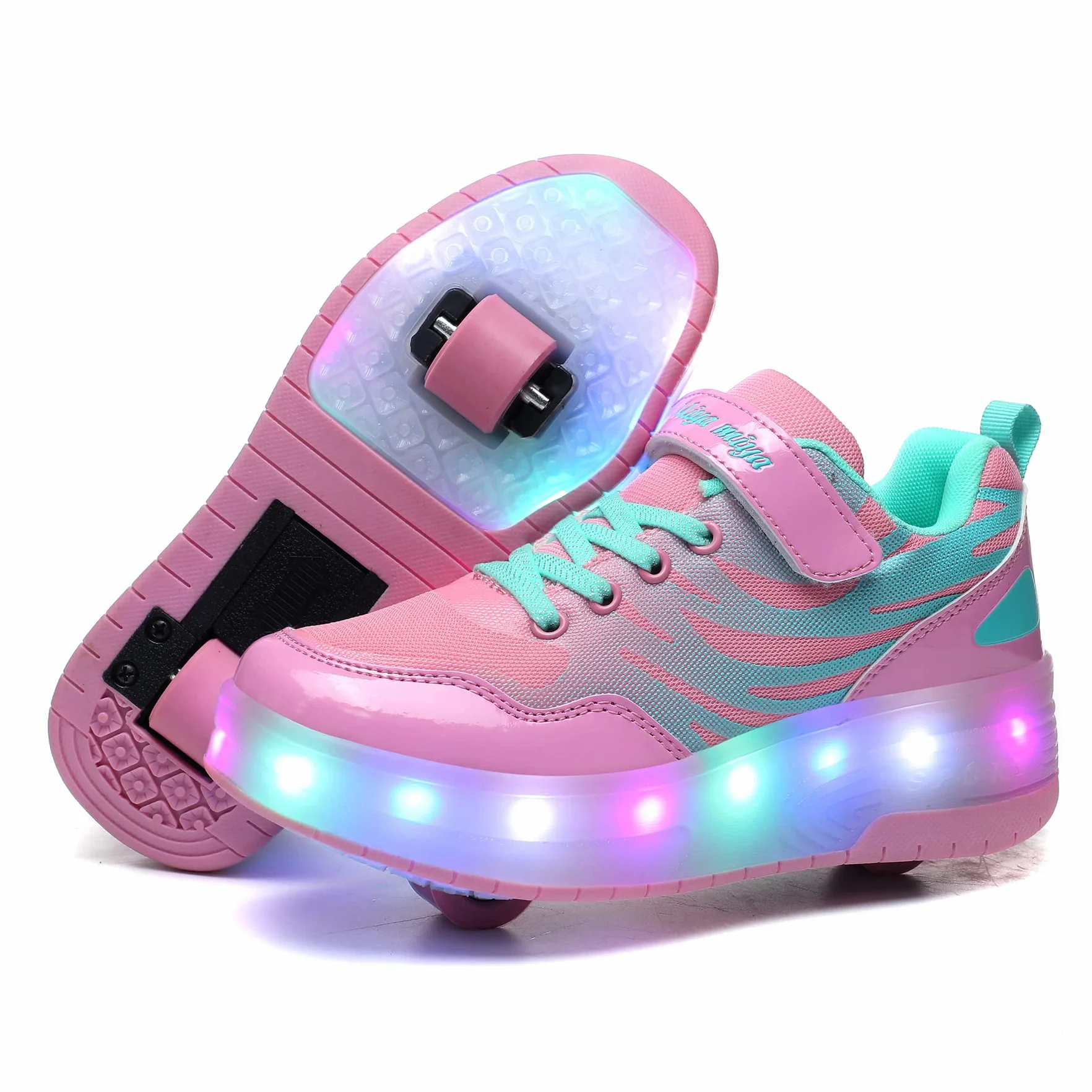 USB Ricarica LED Luci Skateboard Scarpe Sportive con Rotelle Retrattile Sneakers Outdoor Multisport Luminose Running Calzature da Ginnastica per Bambini