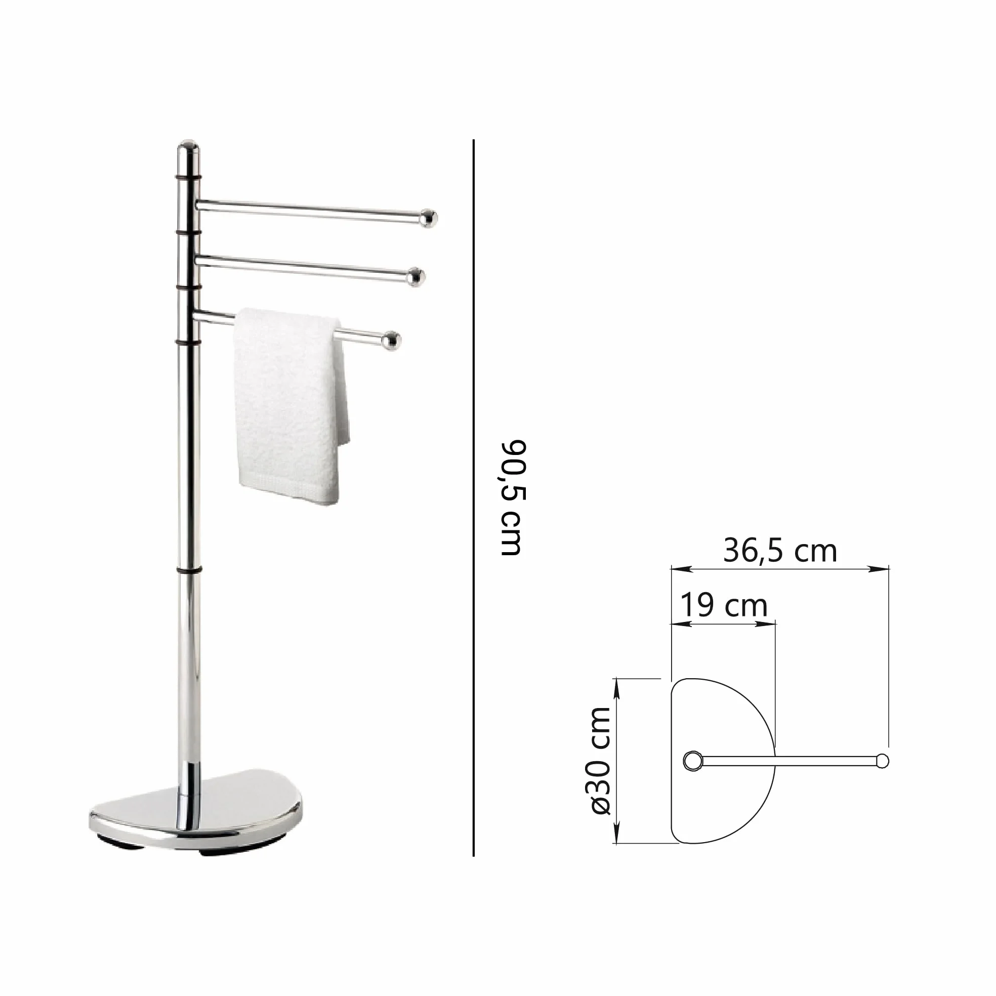 Gedy Hibiscus HI311300000 Piantana Cromata Porta Asciugamani da Terra 90,5x36,5x30 cm Metallo e Resine Bianco