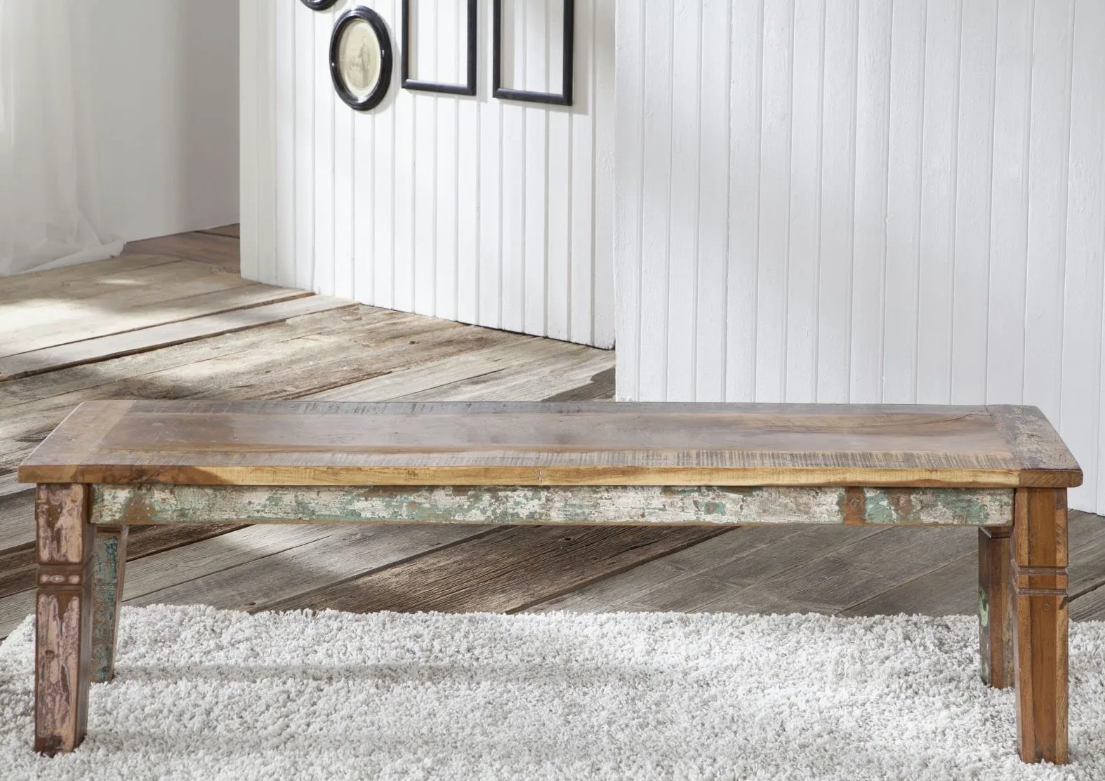 MASSIVMOEBEL24.DE Nature of Spirit #35 Panca in Legno Riciclato - Laccato/Multicolore 160x40x45