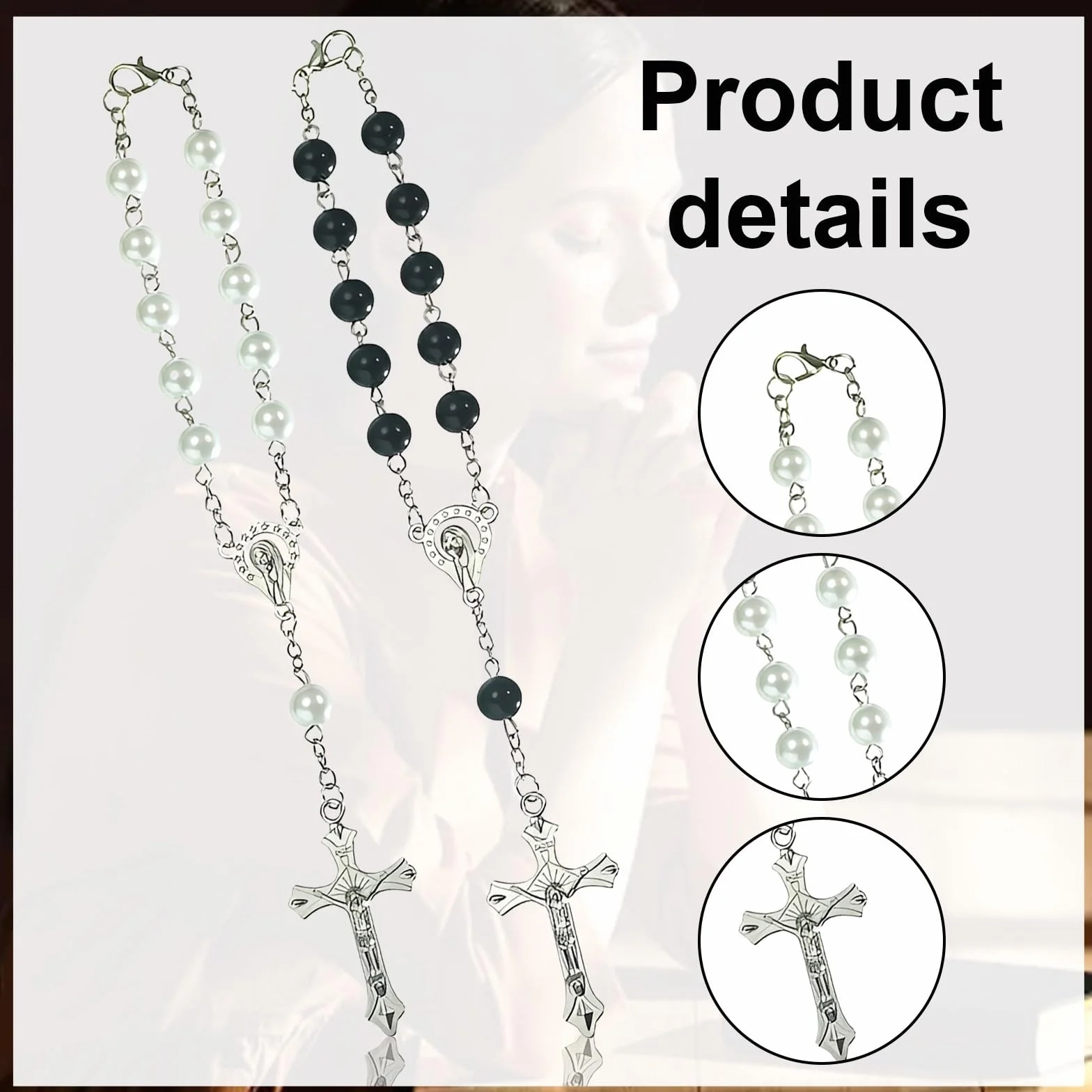2 Pcs Catena Per Rosario, Accessori Auto Interno, Accessori Camion, Collana Rosario Donna, Ciondolo Decorativo Per Auto, Braccialetto Per Rosario Con Croce, Bracciale Rosario, Rosario Cattolico