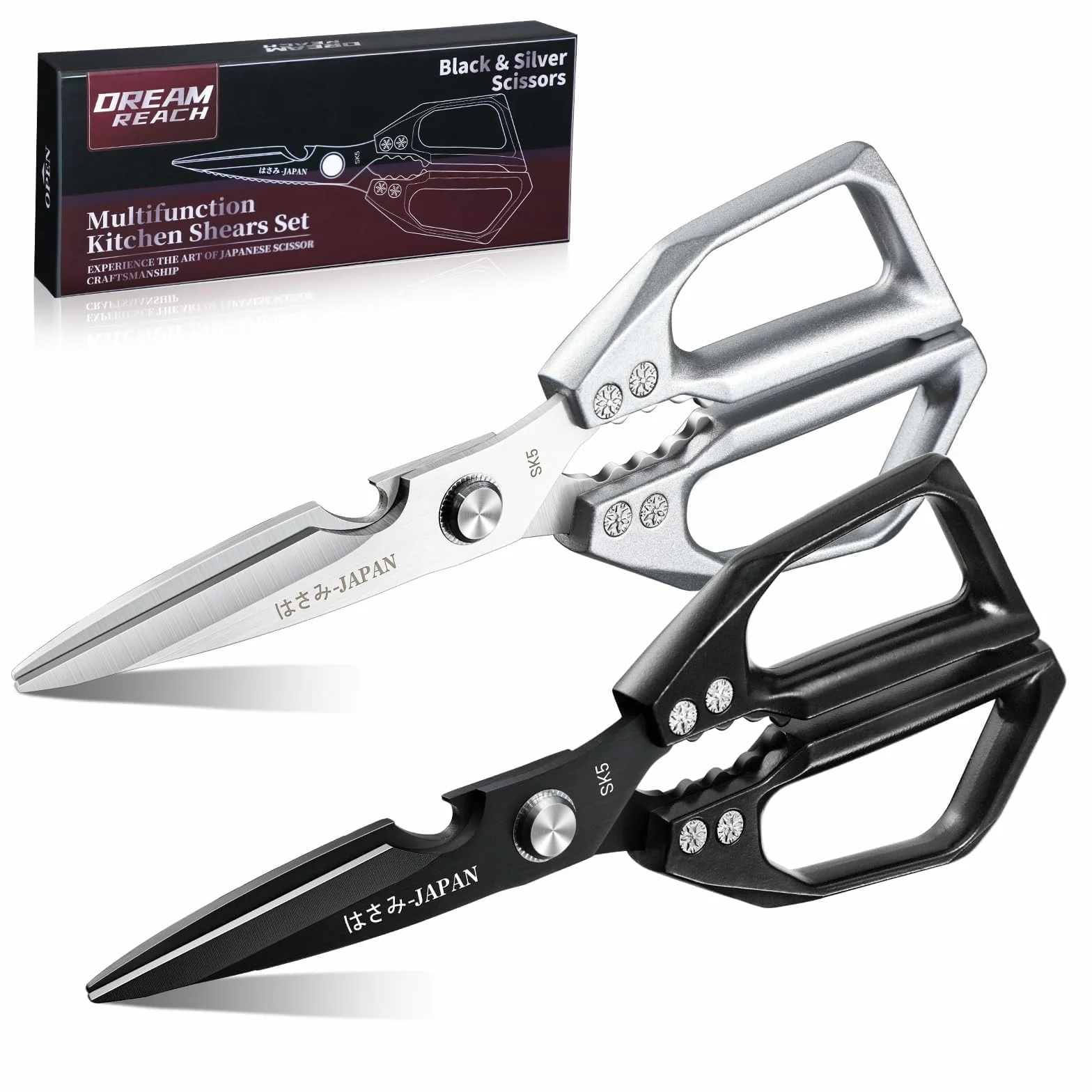 Dream Reach Forbici da Cucina, Forbici Trinciapollo Professionali 5 in 1 in Acciaio Inossidabile, Cesoie per Pollame Resistenti e Durabili, Taglia Osso di Pollo, Carne, Verdure, Pollame, Pesce