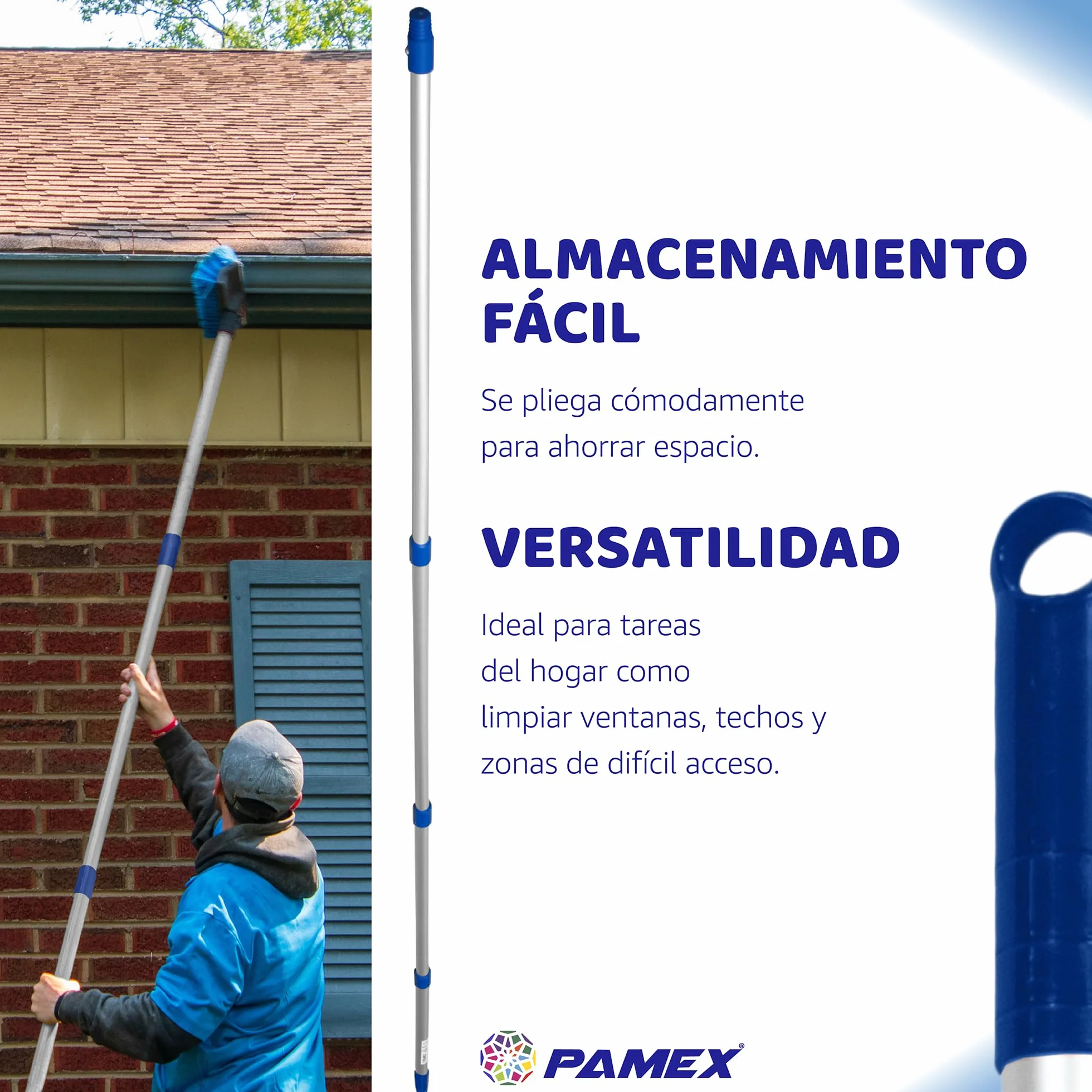 PAMEX Bastone estensibile 5 metri. Bastone con manico telescopico professionale in alluminio. Prolunga estensibile con filettatura. Resistente alla corrosione e all'usura