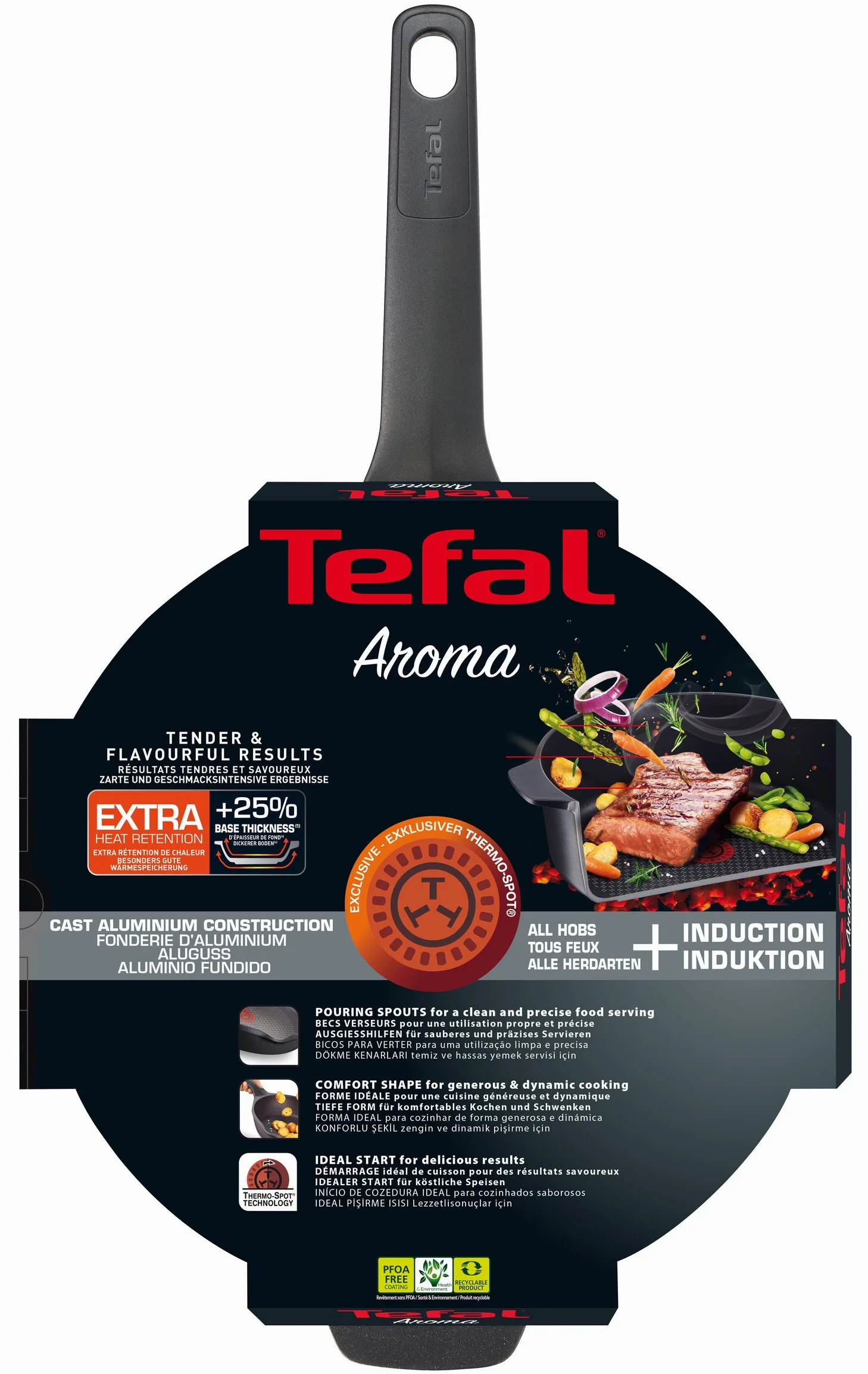 Tefal E2153334 Aroma - Padella in alluminio pressofuso con coperchio, 26 cm, colore: Nero