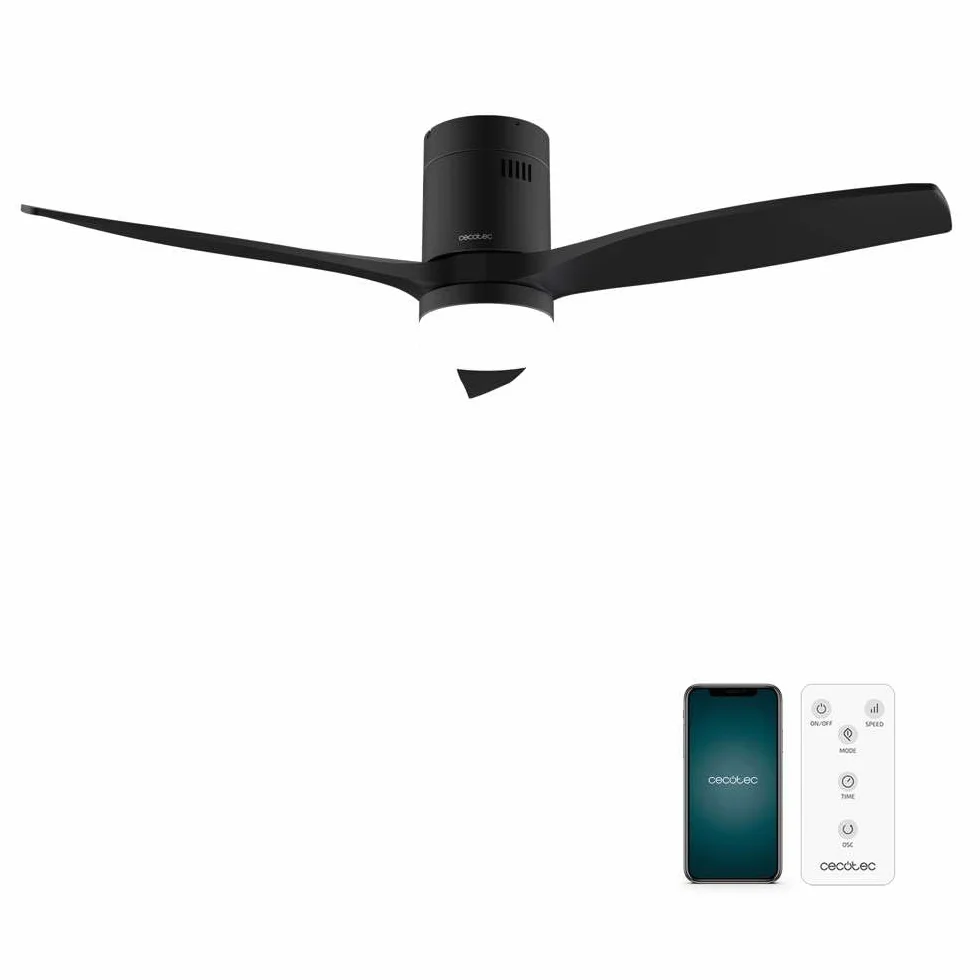 Cecotec Ventilatore da Soffitto con Luce EnergySilence Aero 5600 Aqua Black&Black Connected. 40 W, LED 18 W, Diametro 132 cm, Wi-Fi, Telecomando, Protezione IP44, Timer 8 Ore, 3 Pale, 6 Velocità